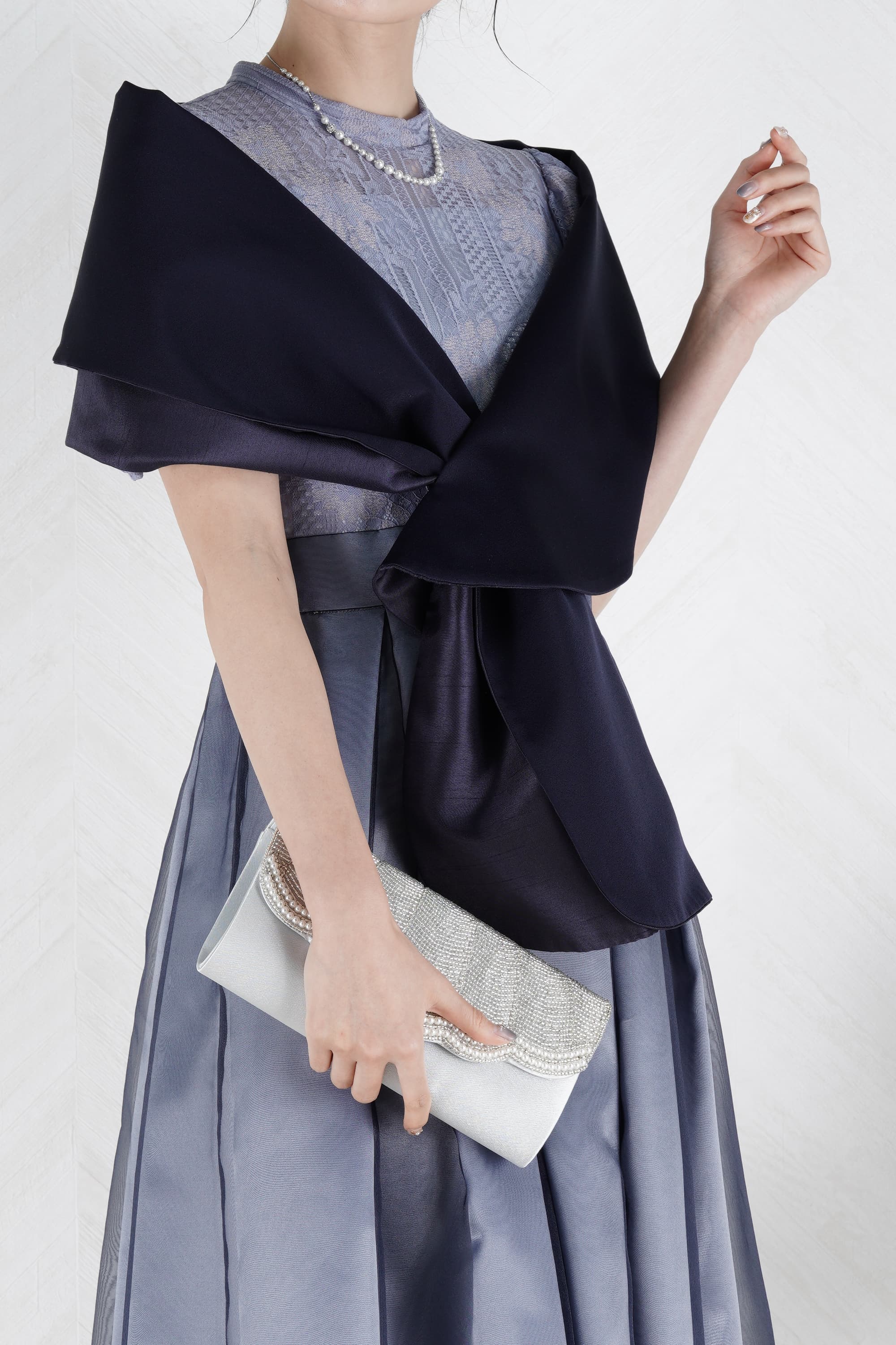 Hermoso luxe 2Way異素材ネイビーショール をレンタル - 結婚式
