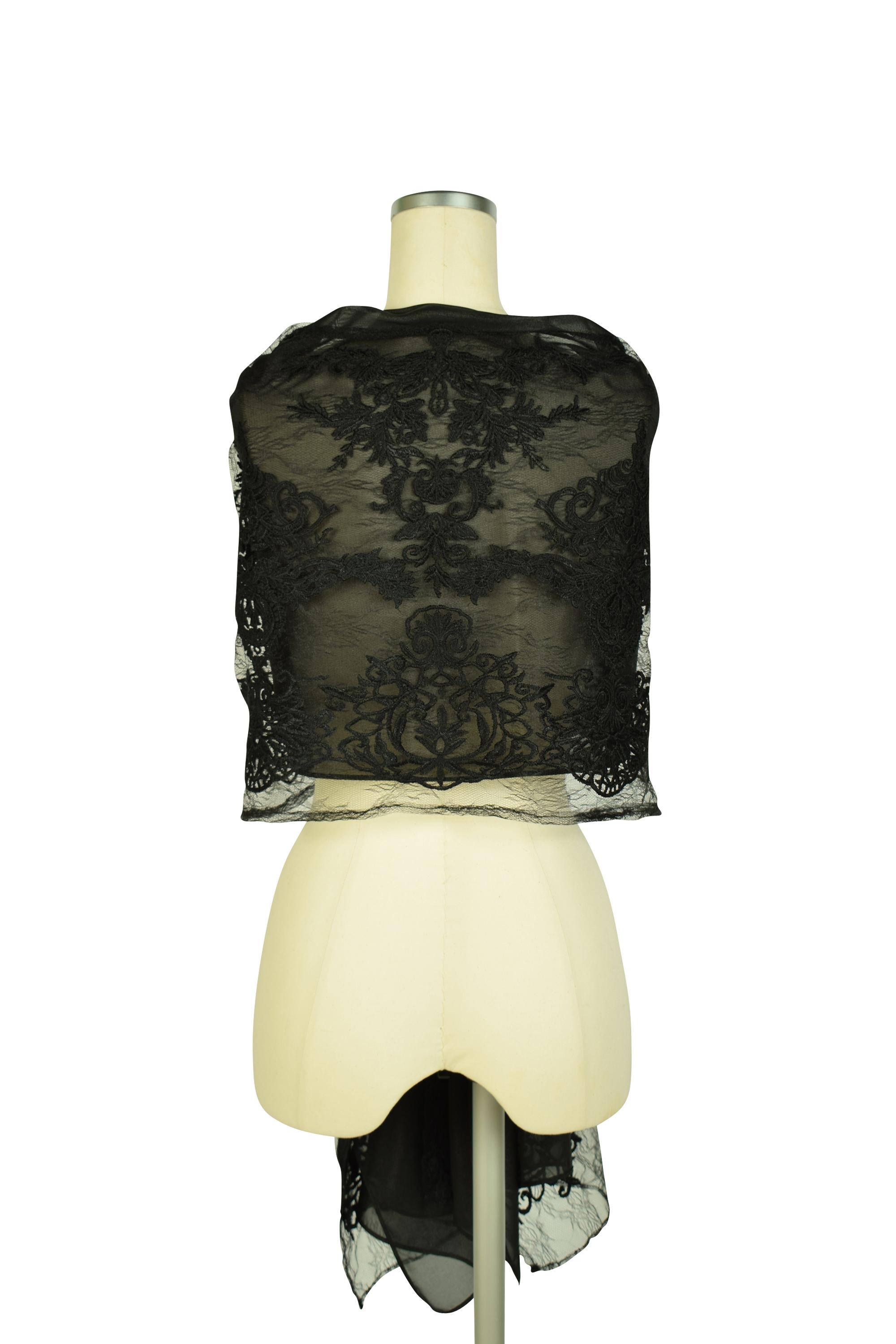 ダマスク柄刺繍ブラックショール