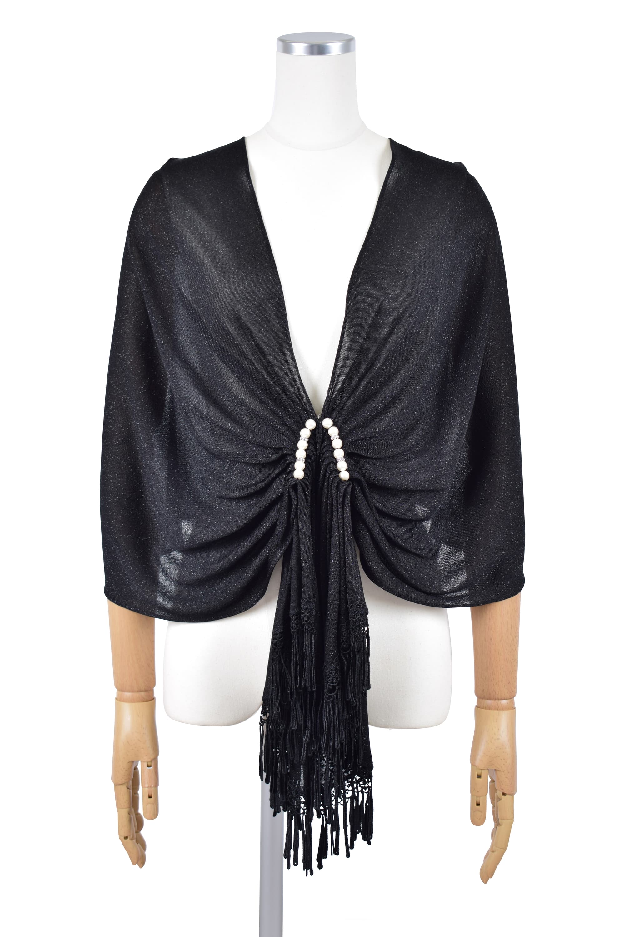 シアーラメ&times;パール留め具ブラックショール