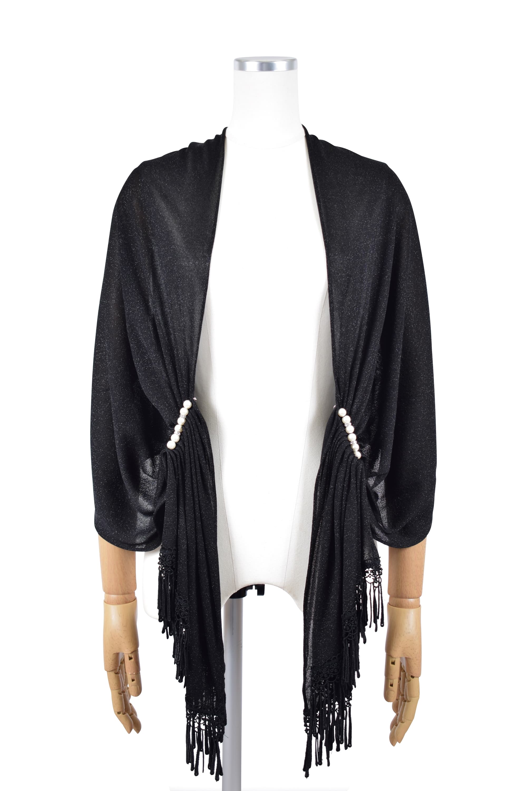 シアーラメ&times;パール留め具ブラックショール