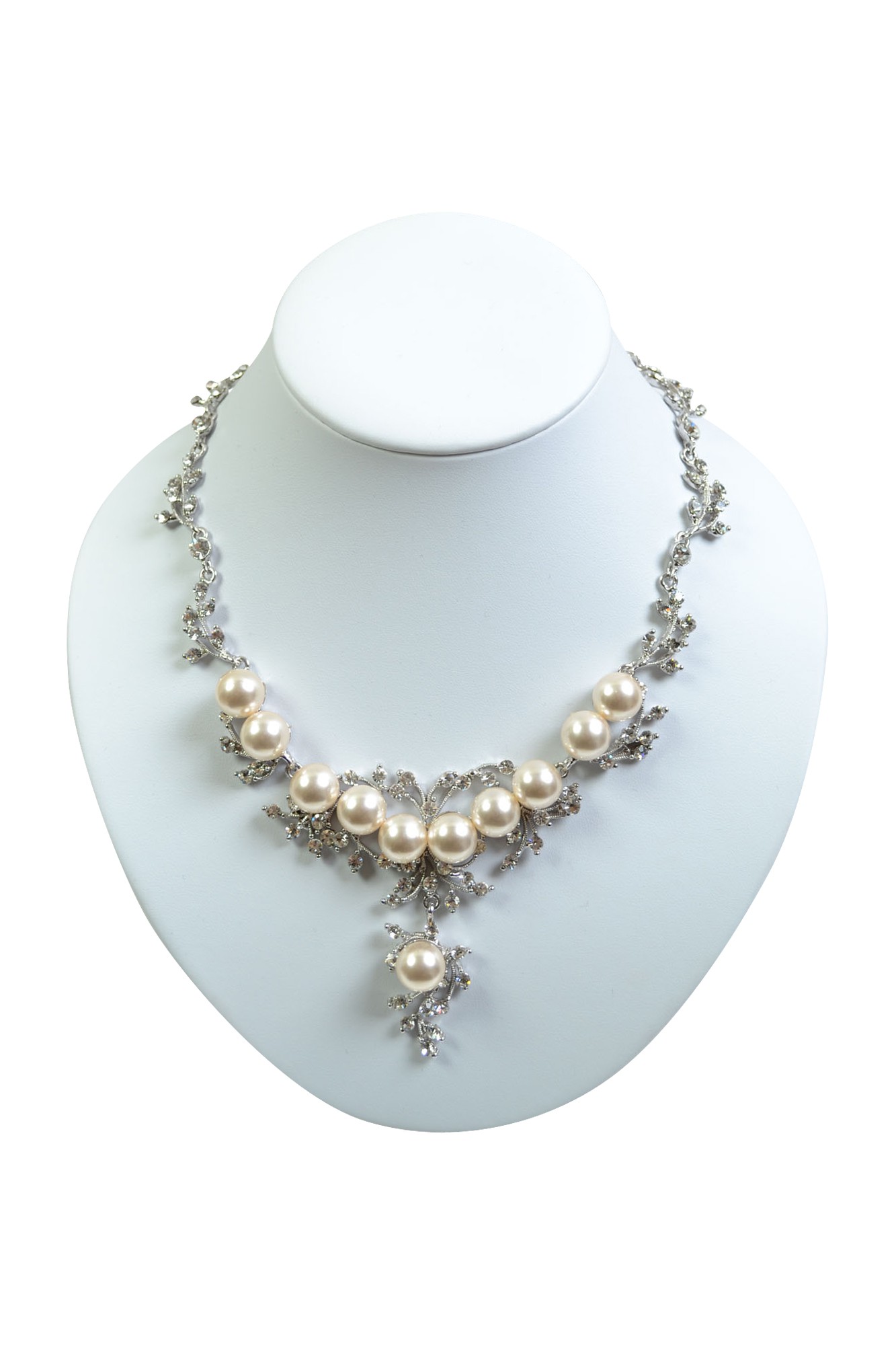 V字クリスタルパールネックレス