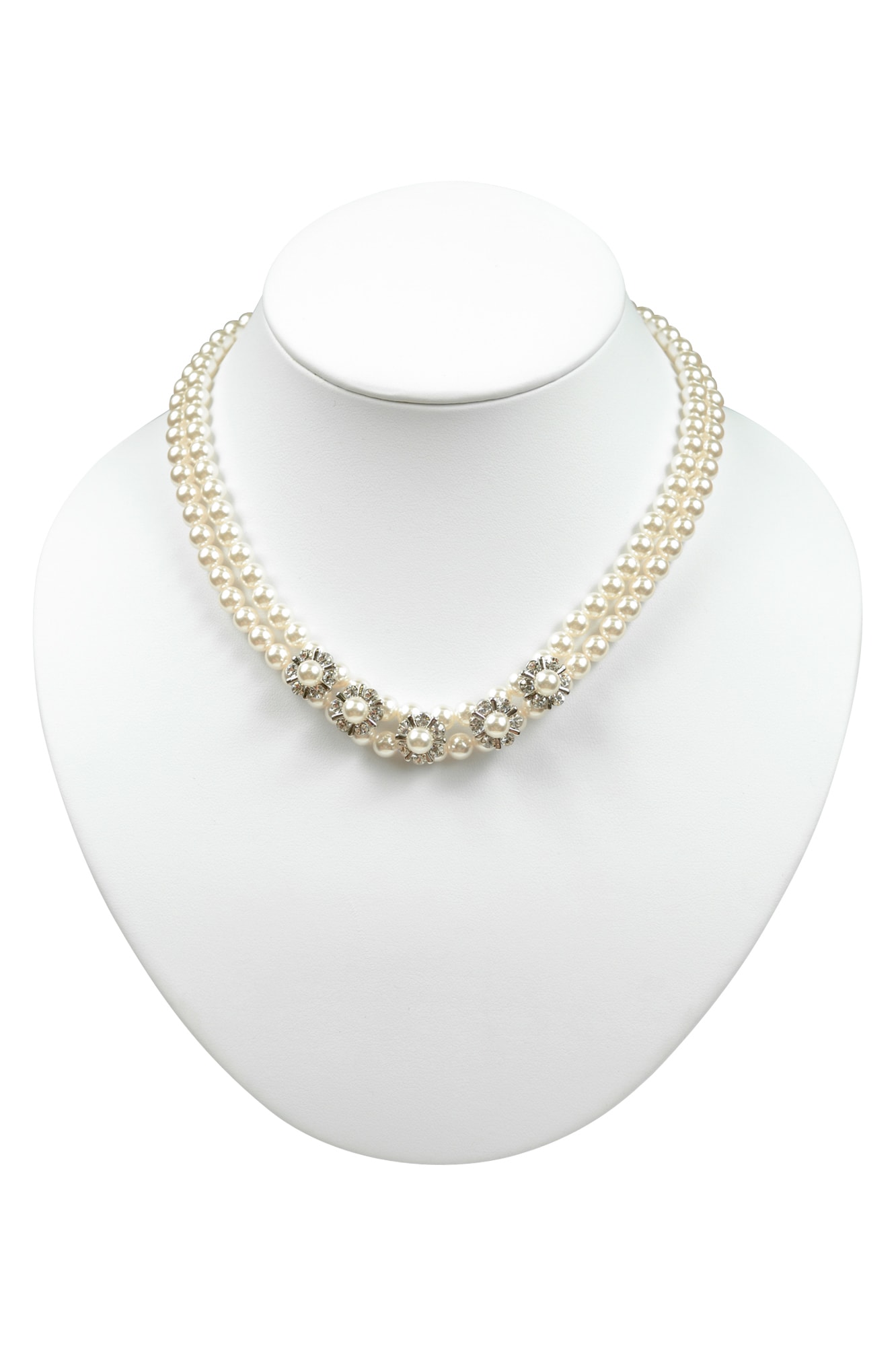 フラワーモチーフ2連パールネックレス