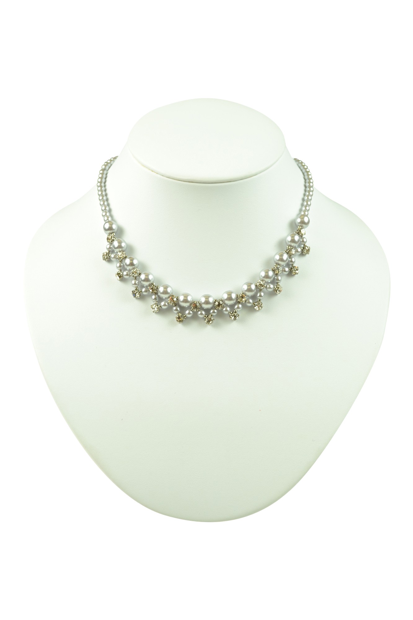 ブルーグレー上品ショートパールネックレス