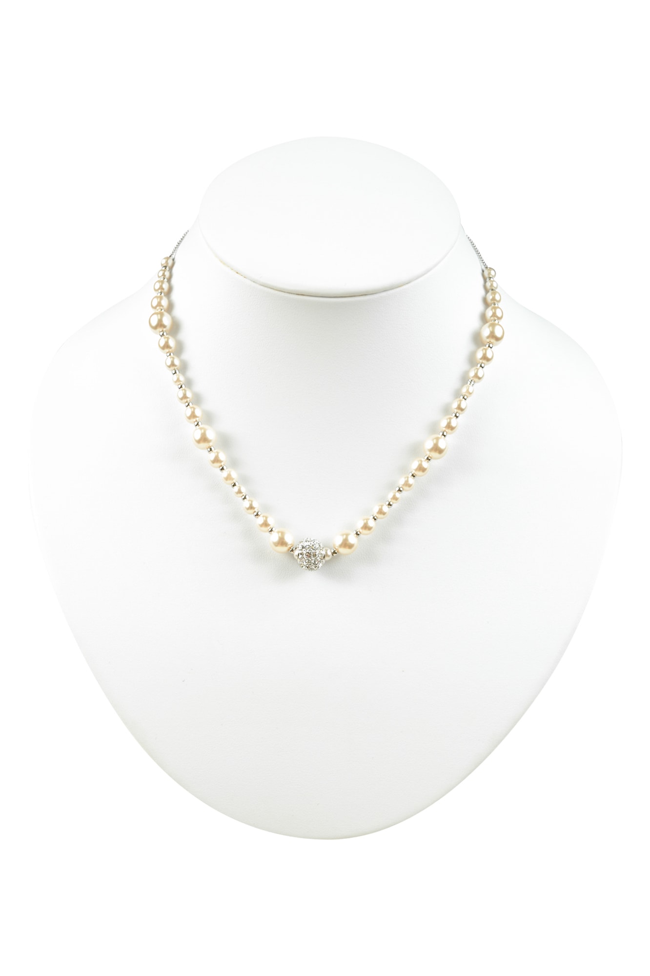 華奢ボールパールシルバーネックレス