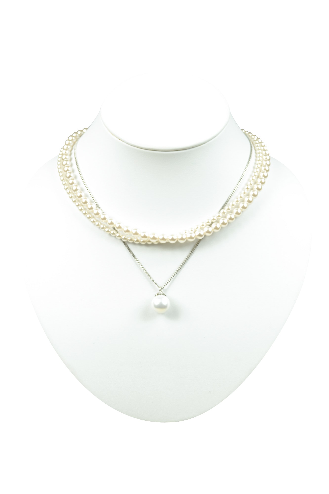 重ねづけシルバーパールネックレス