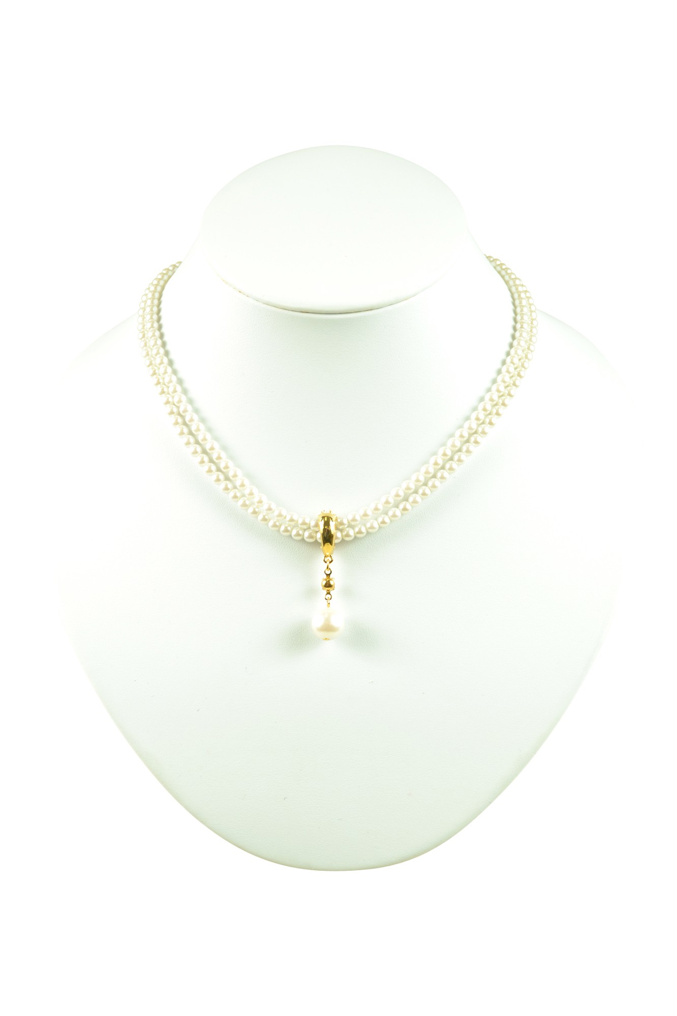 吊り下がり1粒パール2連ネックレス