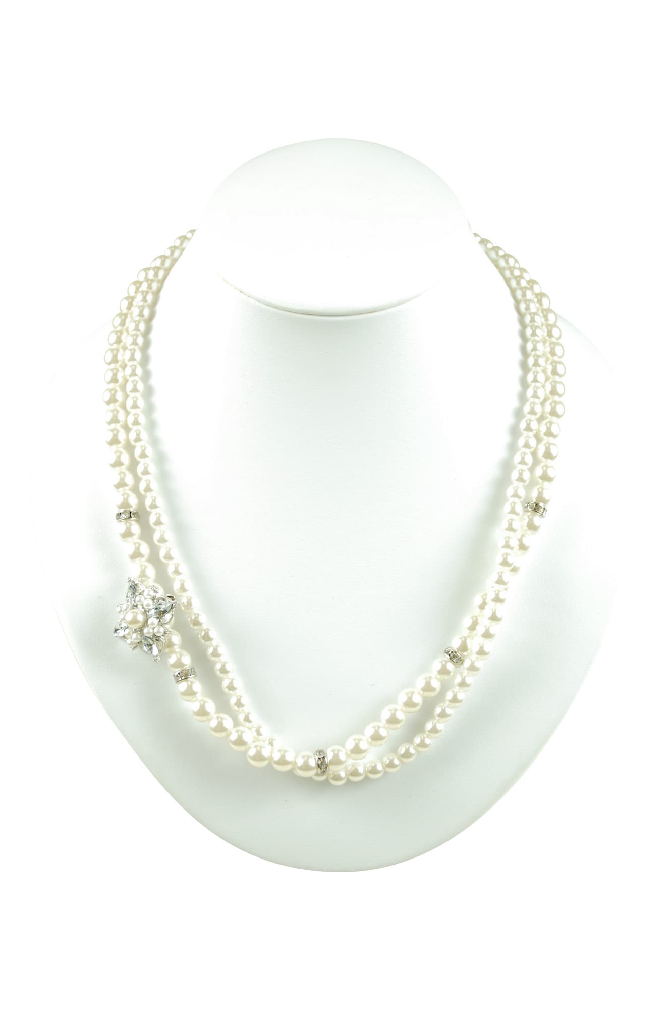 ブローチ付2連パールシルバーネックレス