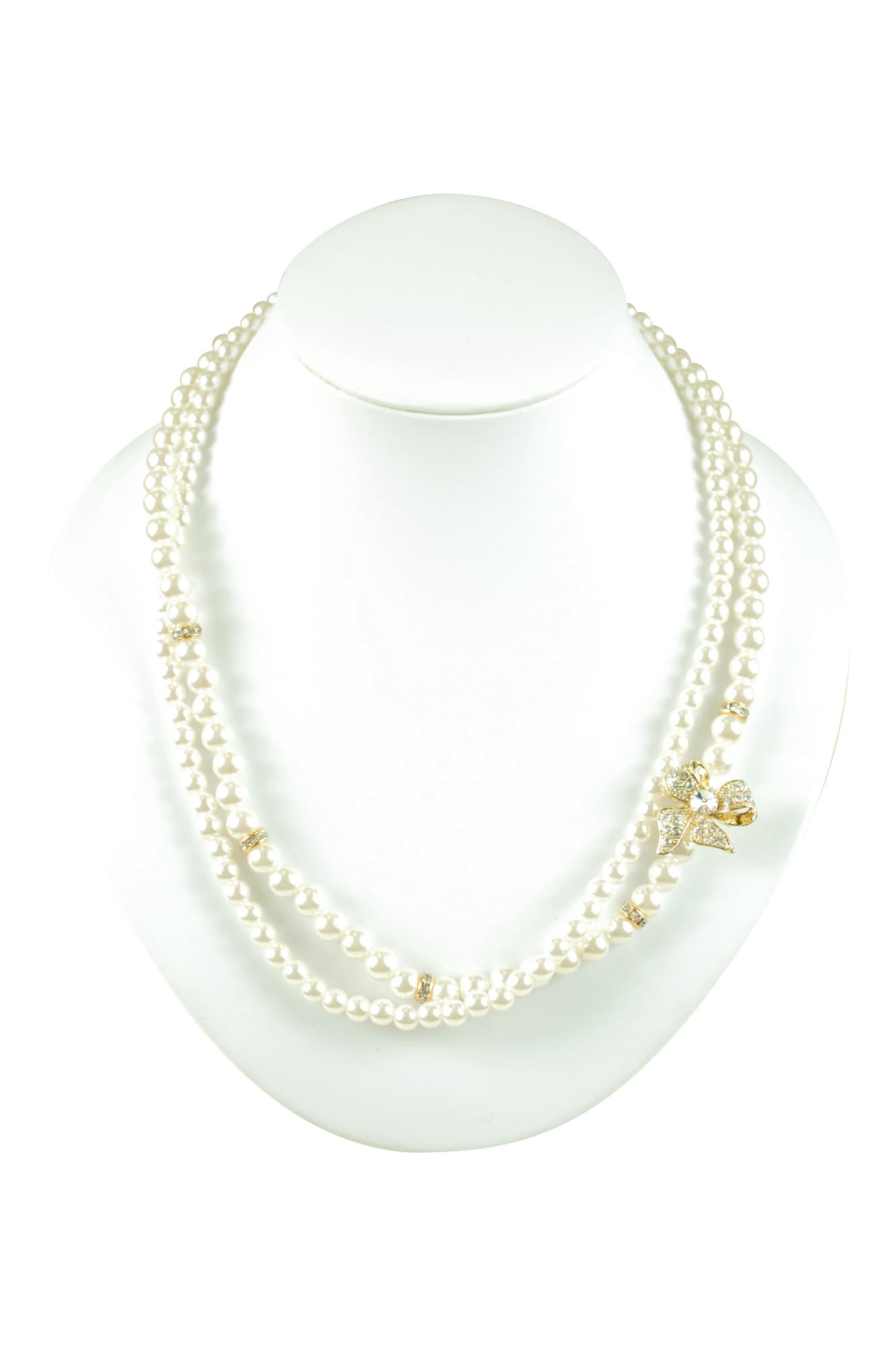 ブローチ付2連パールゴールドネックレス