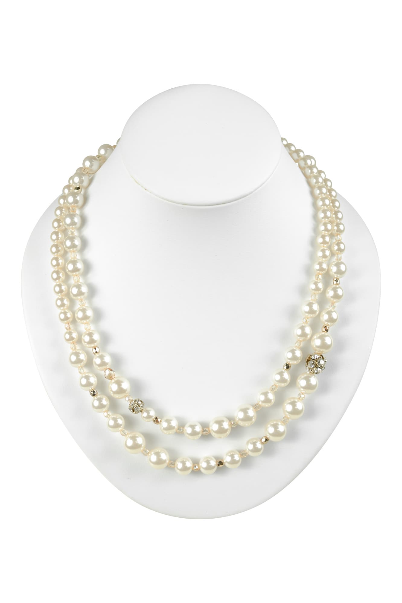 ロングパールクリスタルボールネックレス