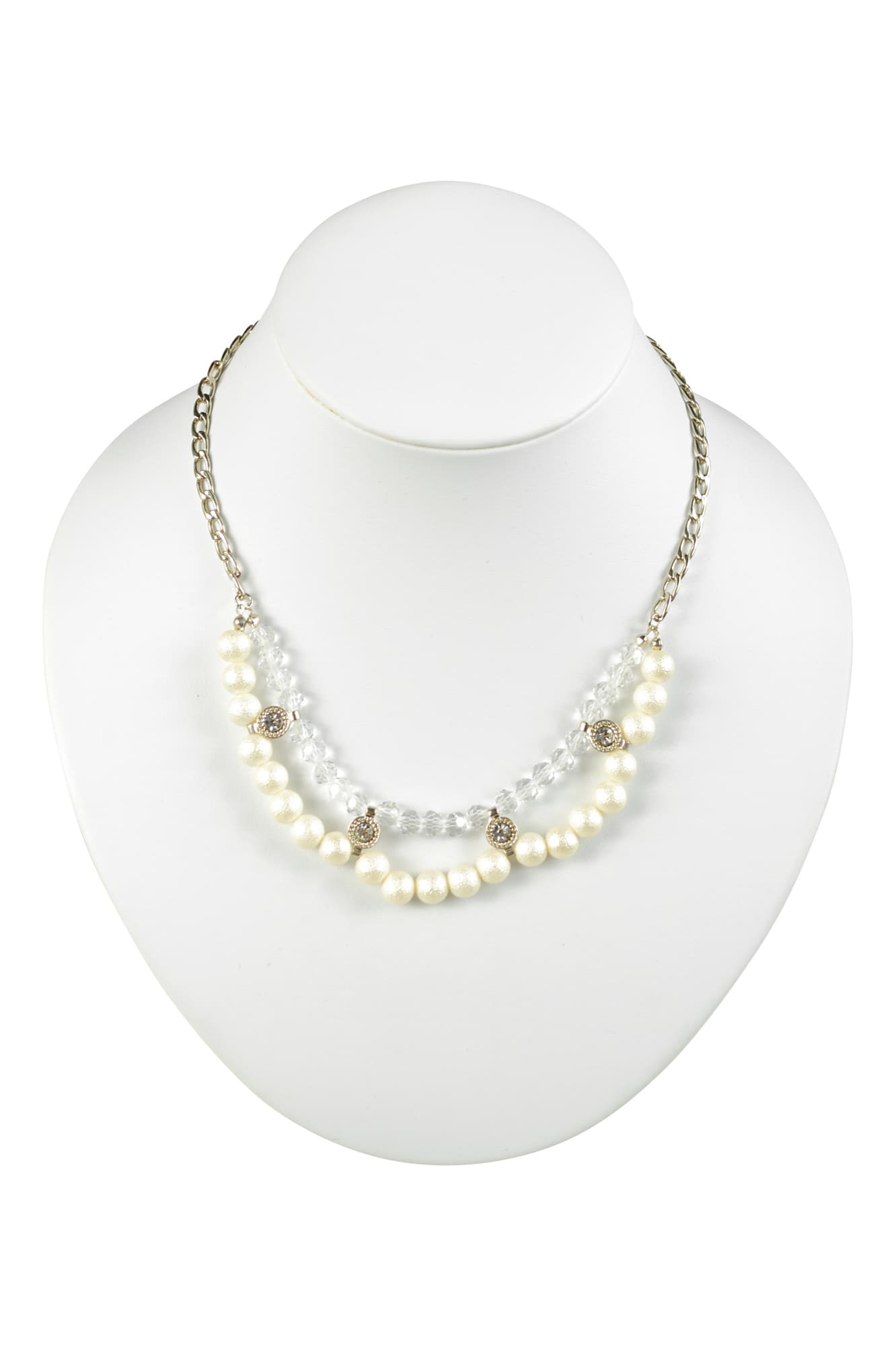 クリスタルメダルコットンパールネックレス