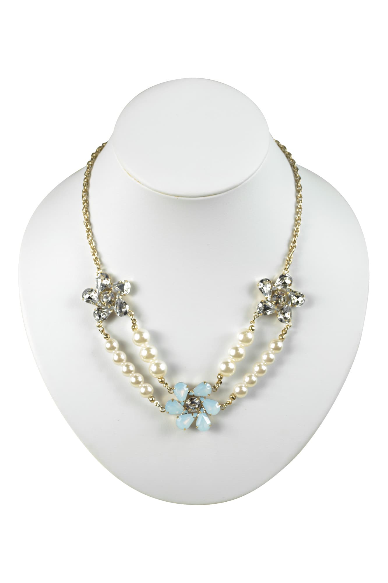 アイスブルークリスタルフラワーネックレス
