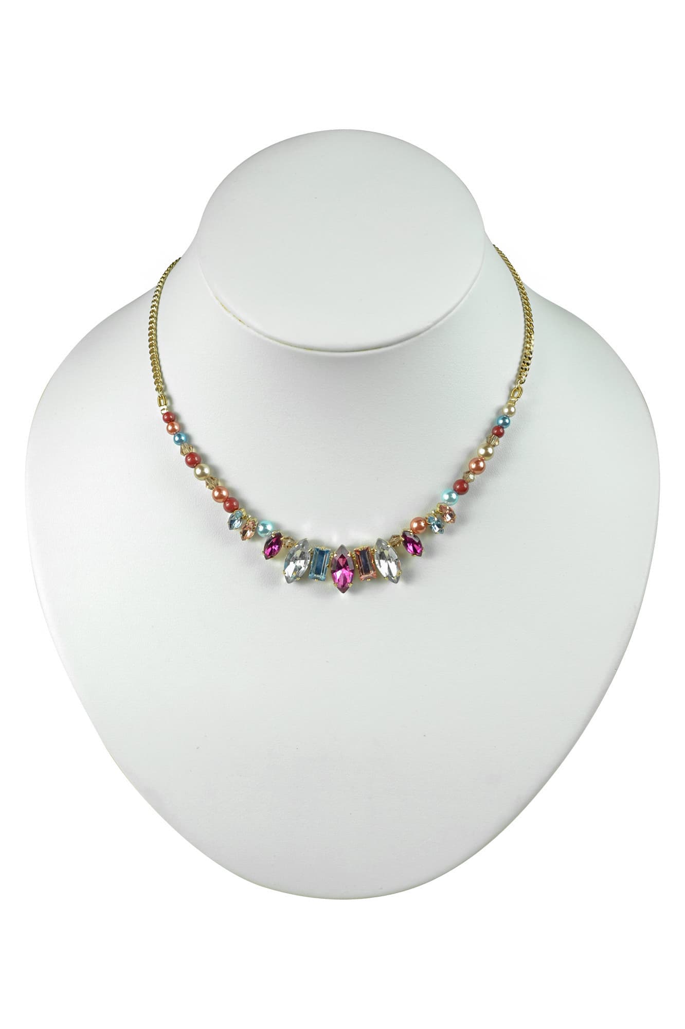 カラフルパール&ビジュ華奢ネックレス