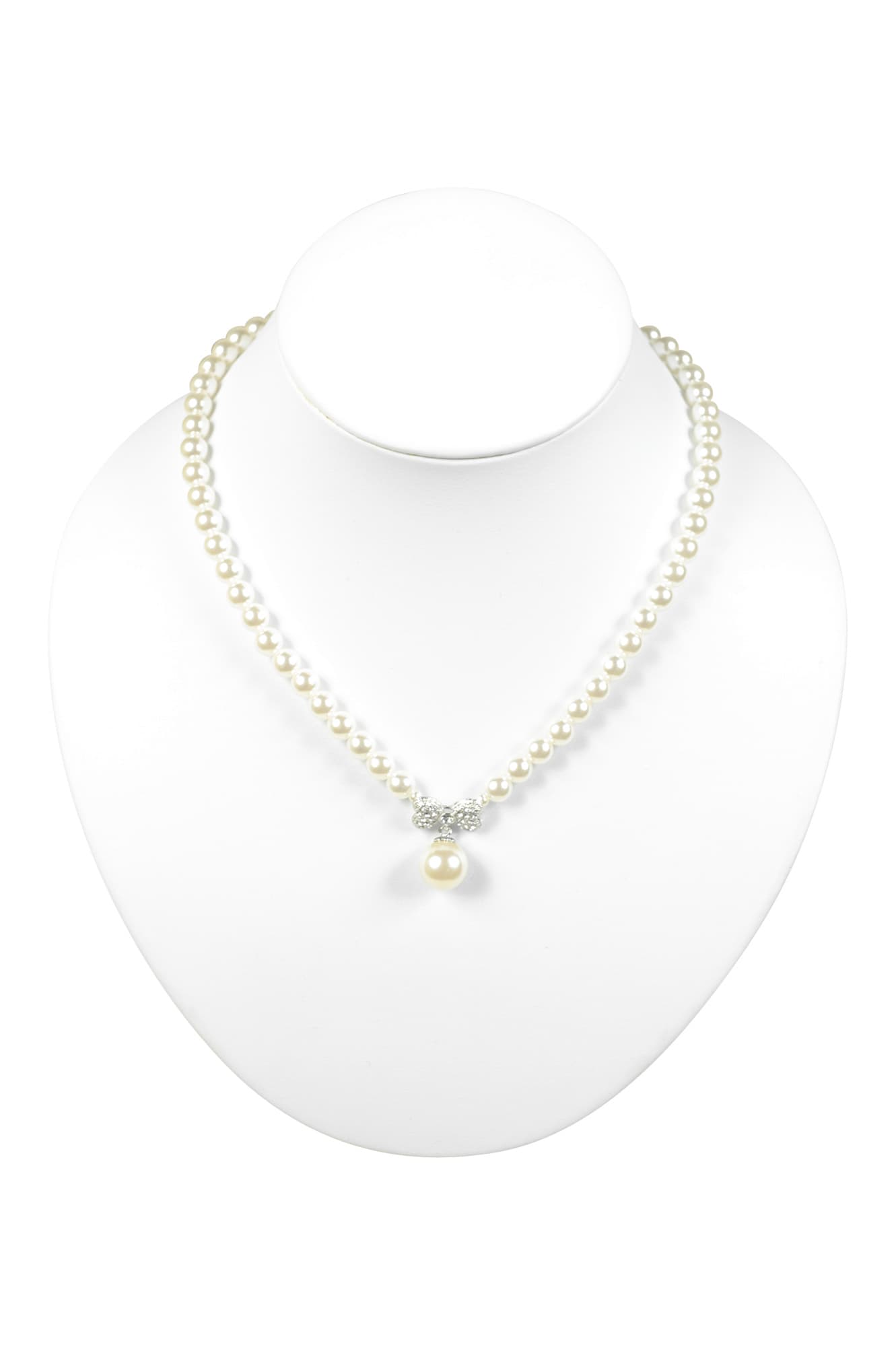 クリスタルリボン大人パールネックレス