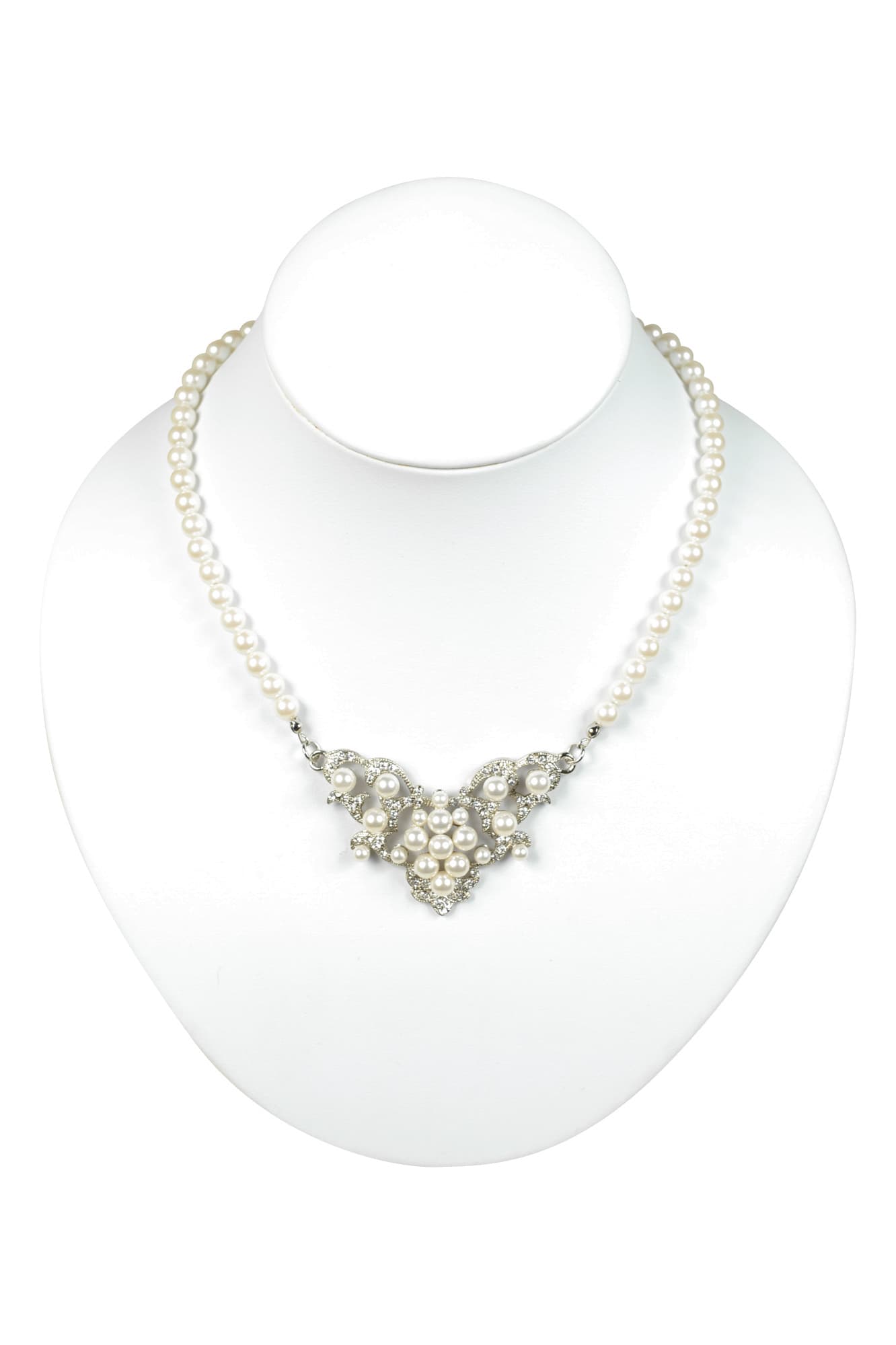 V字デザインクリスタルパールネックレス