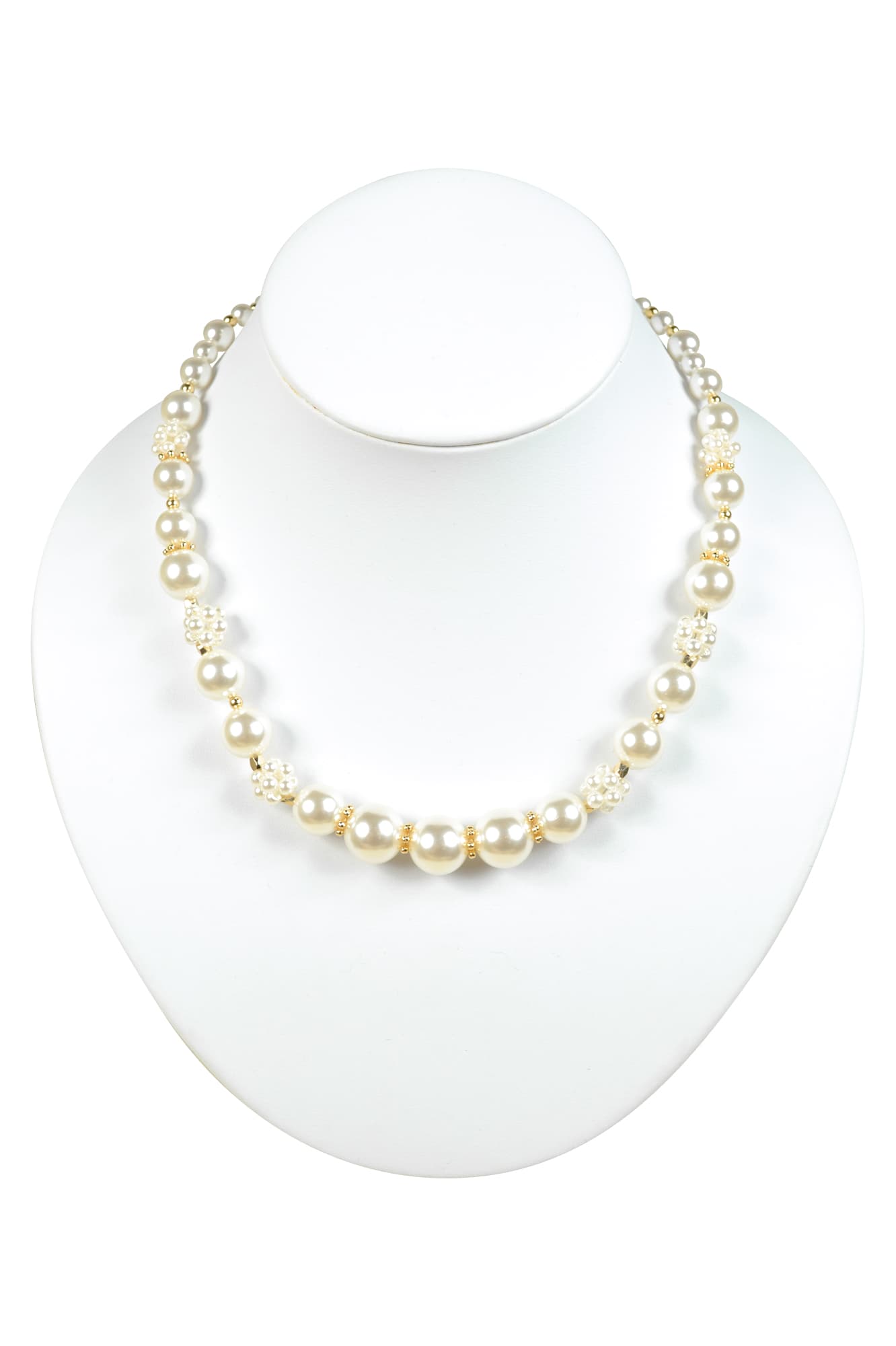 リボン付フラワーボールパールネックレス