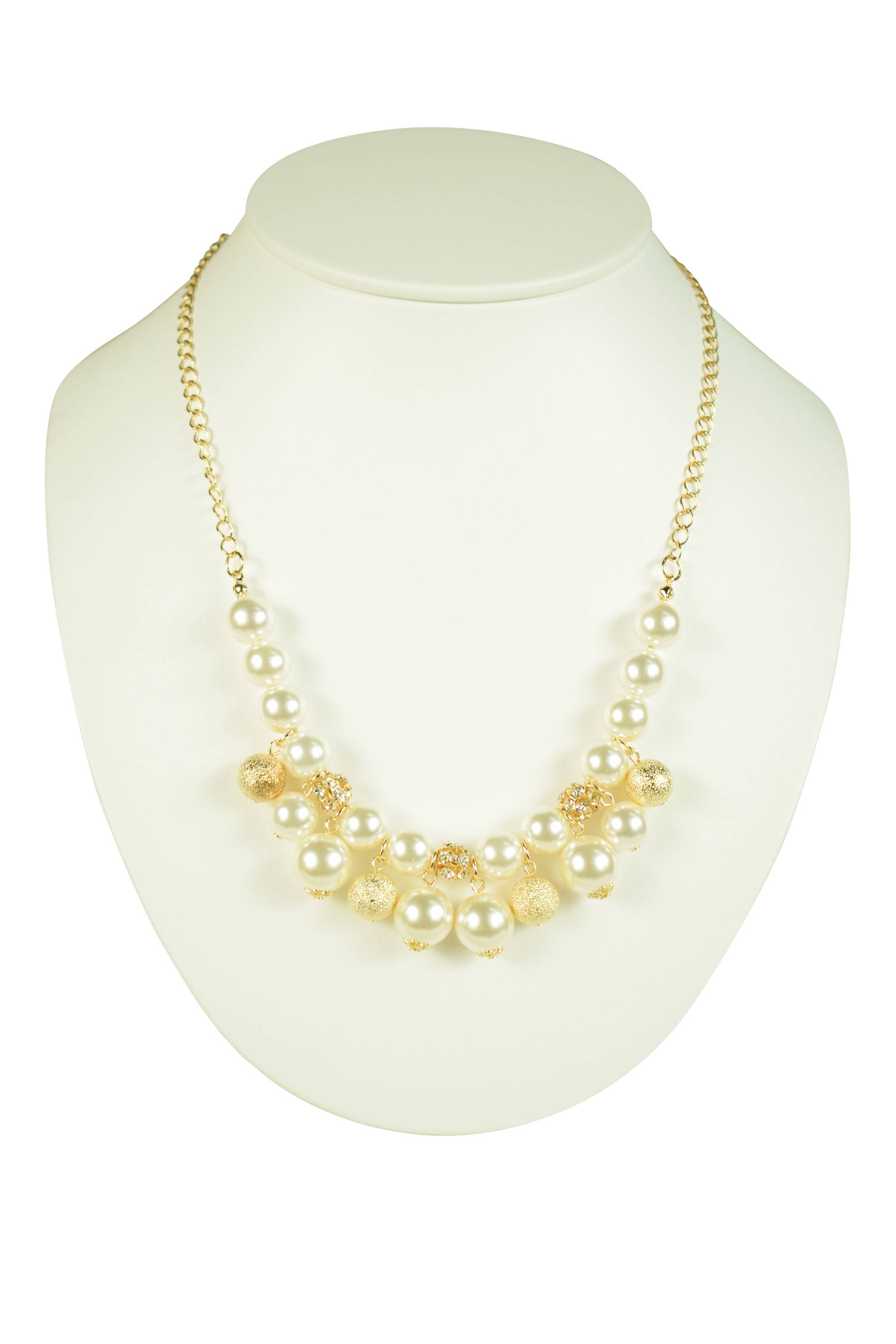 メタルゴールドビーズ&パールネックレス