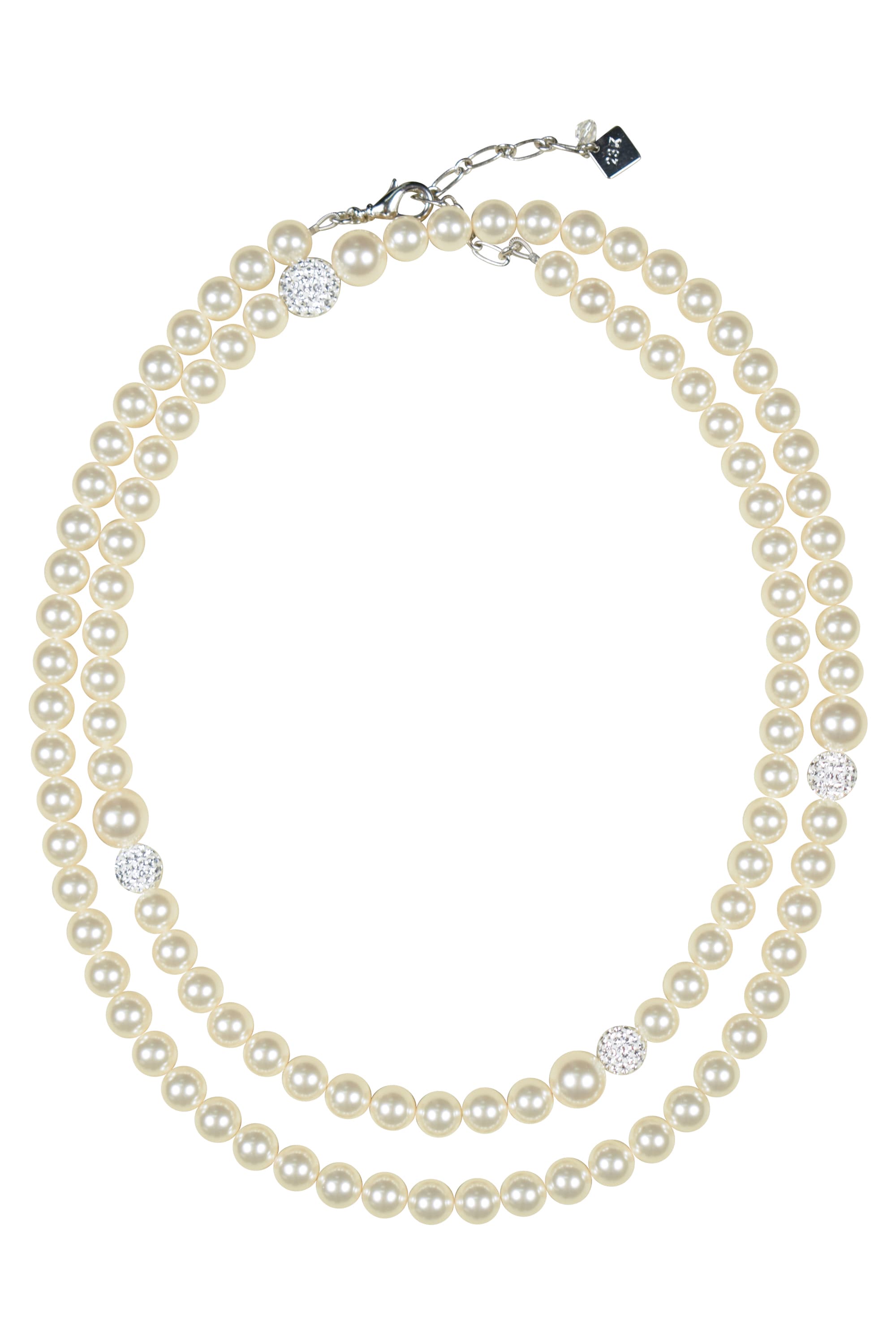 クリスタルボール＆パールロングネックレス