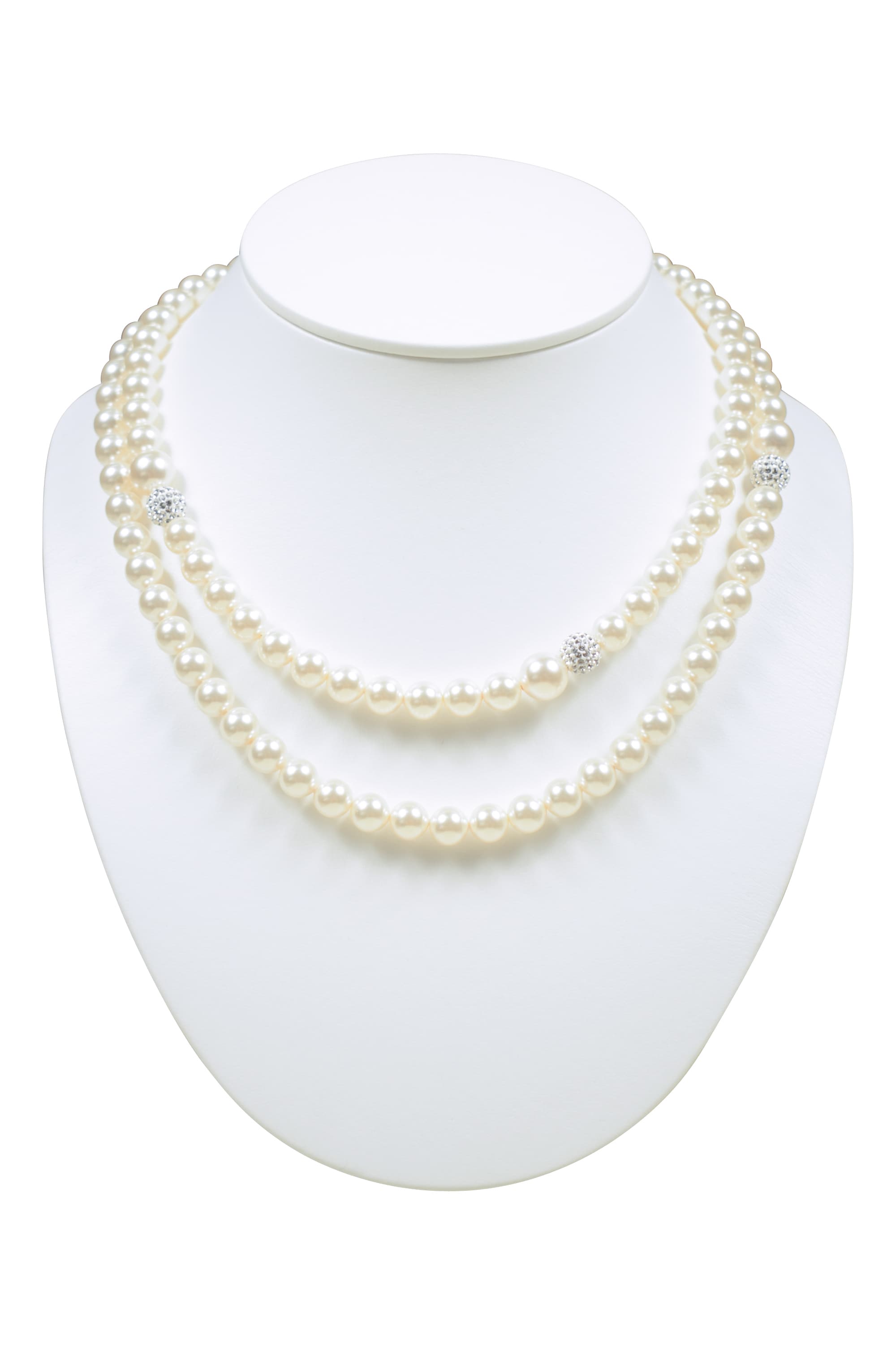 クリスタルボール＆パールロングネックレス