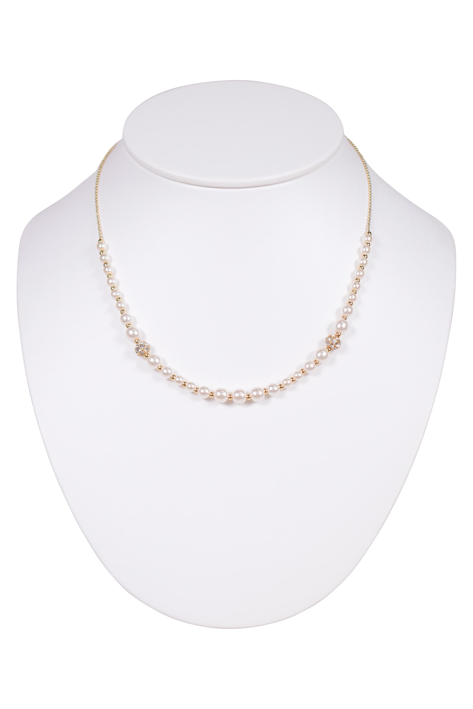 華奢クリスタルパールゴールドネックレス