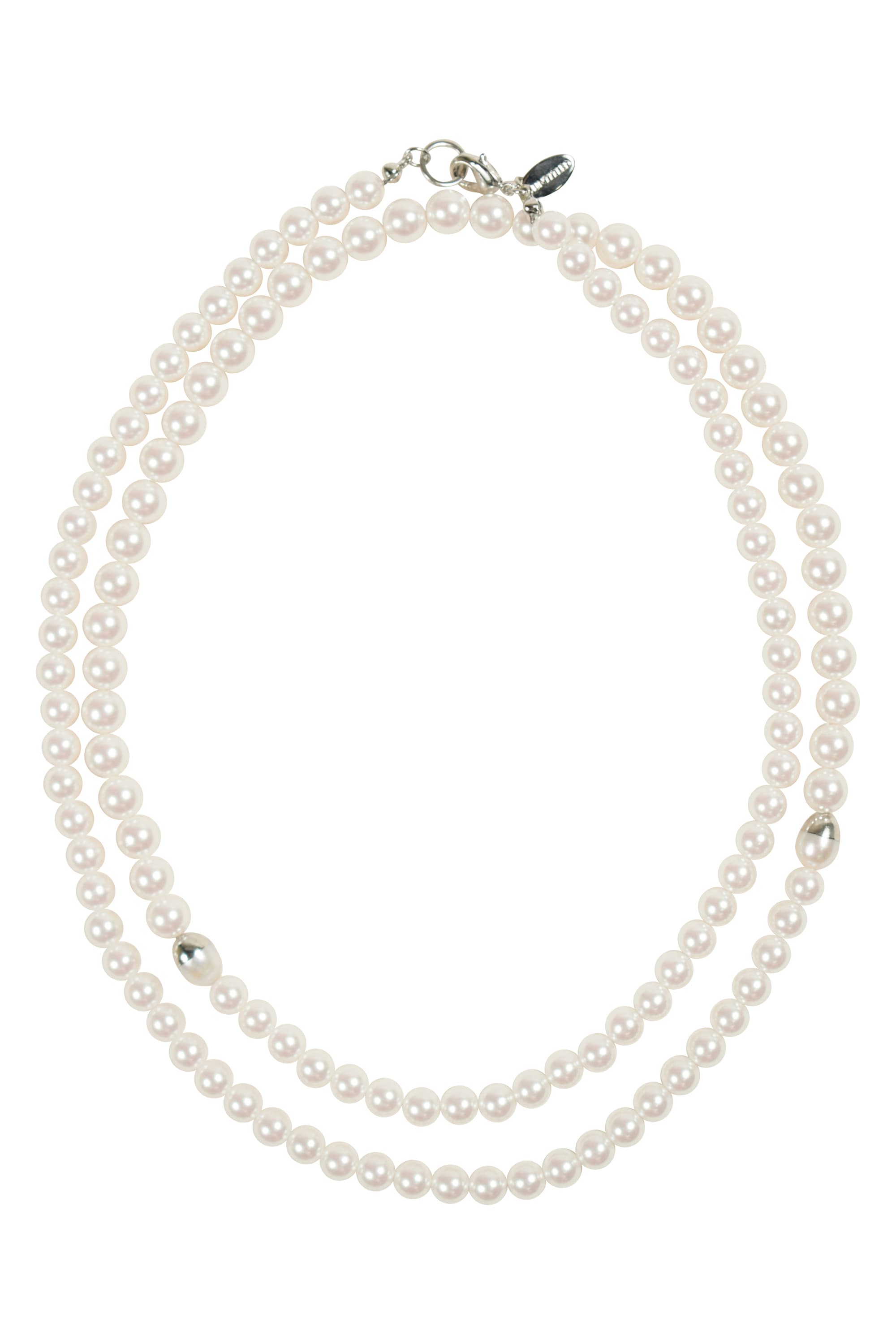 シルバーメタル加工ロングパールネックレス