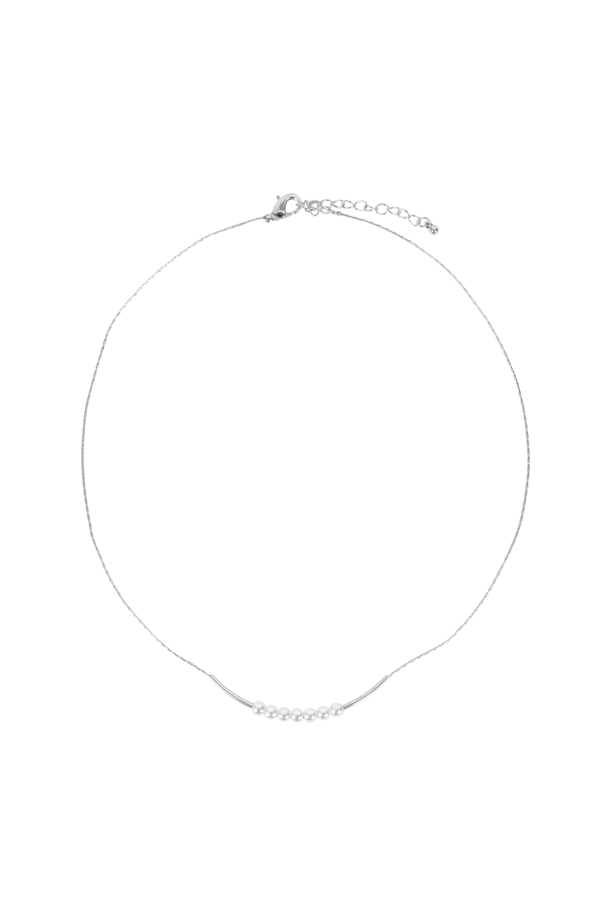 メタルライン×華奢パールシルバーネックレス