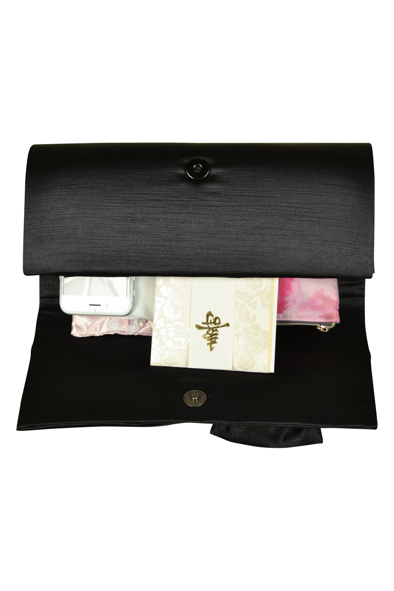 リボンモチーフブラッククラッチバッグ