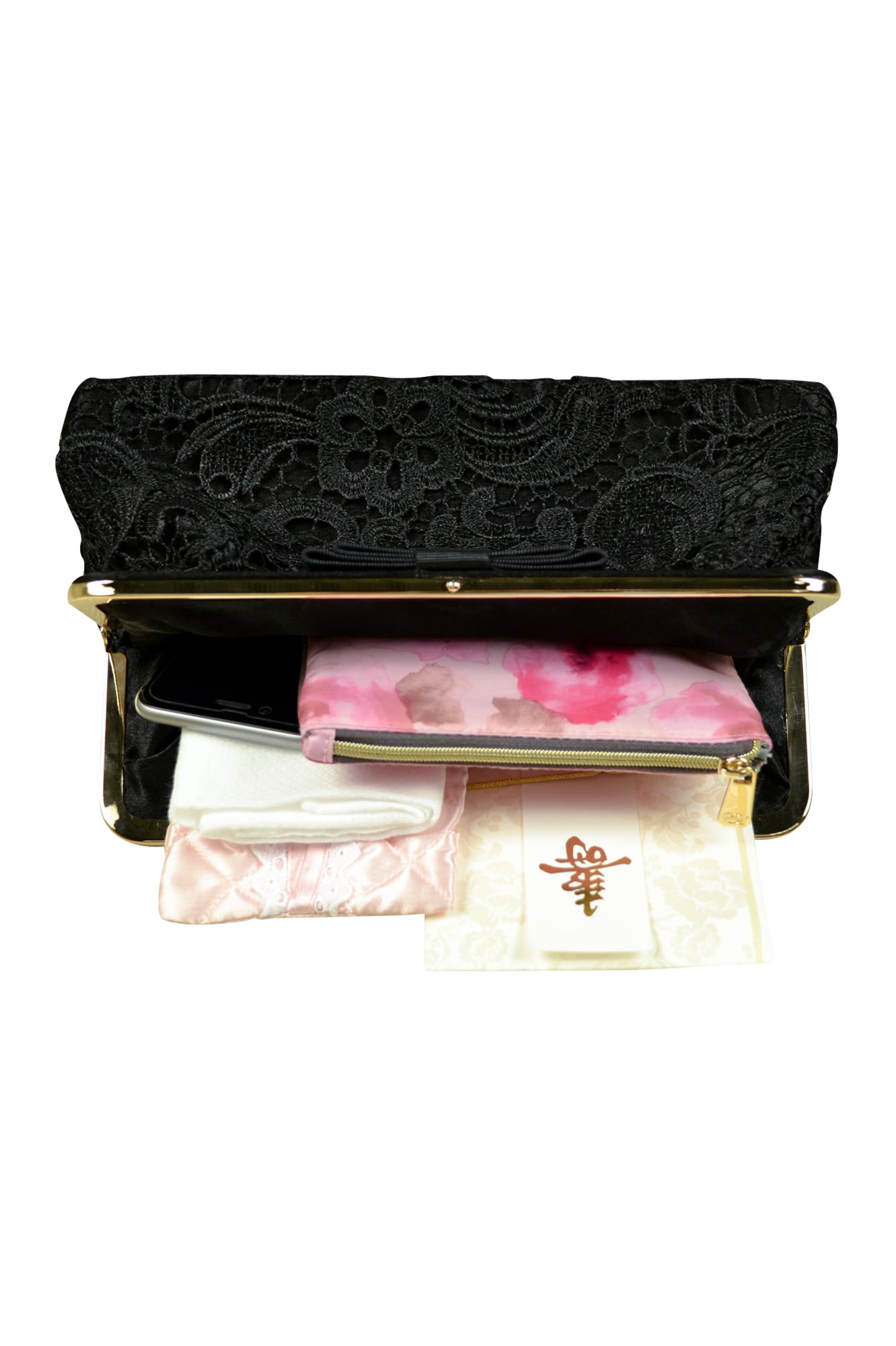 ブラックレースがま口バッグ