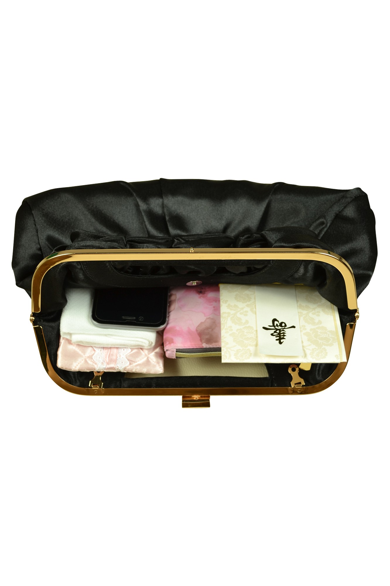 持ち手付き立体ローズブラックバッグ