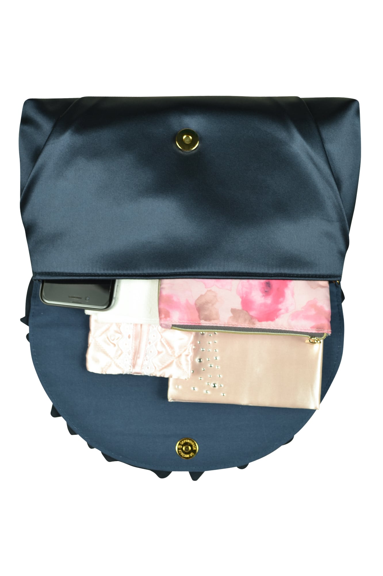 ローズフリルネイビークラッチ