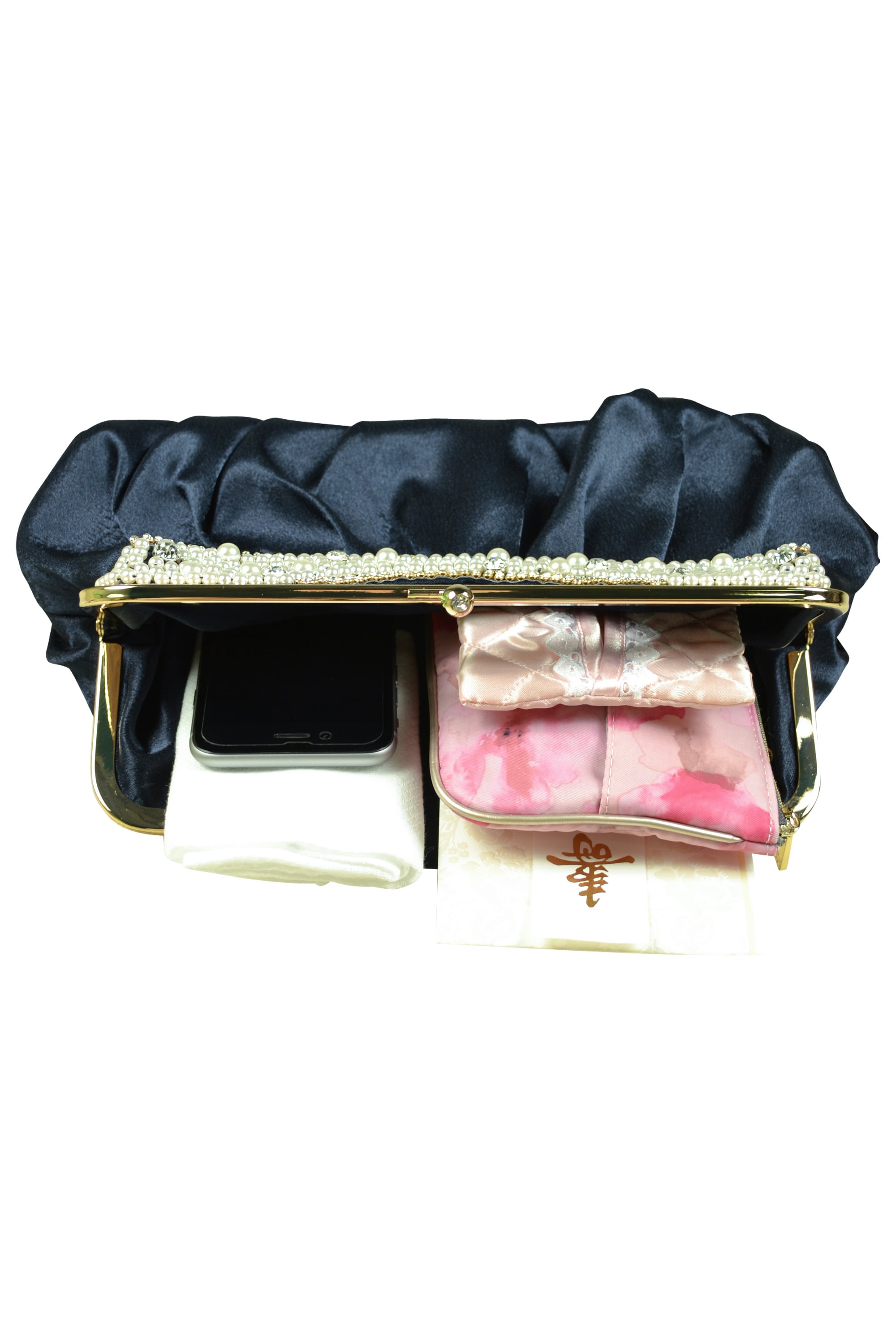 豪華パールビジュネイビーバッグ