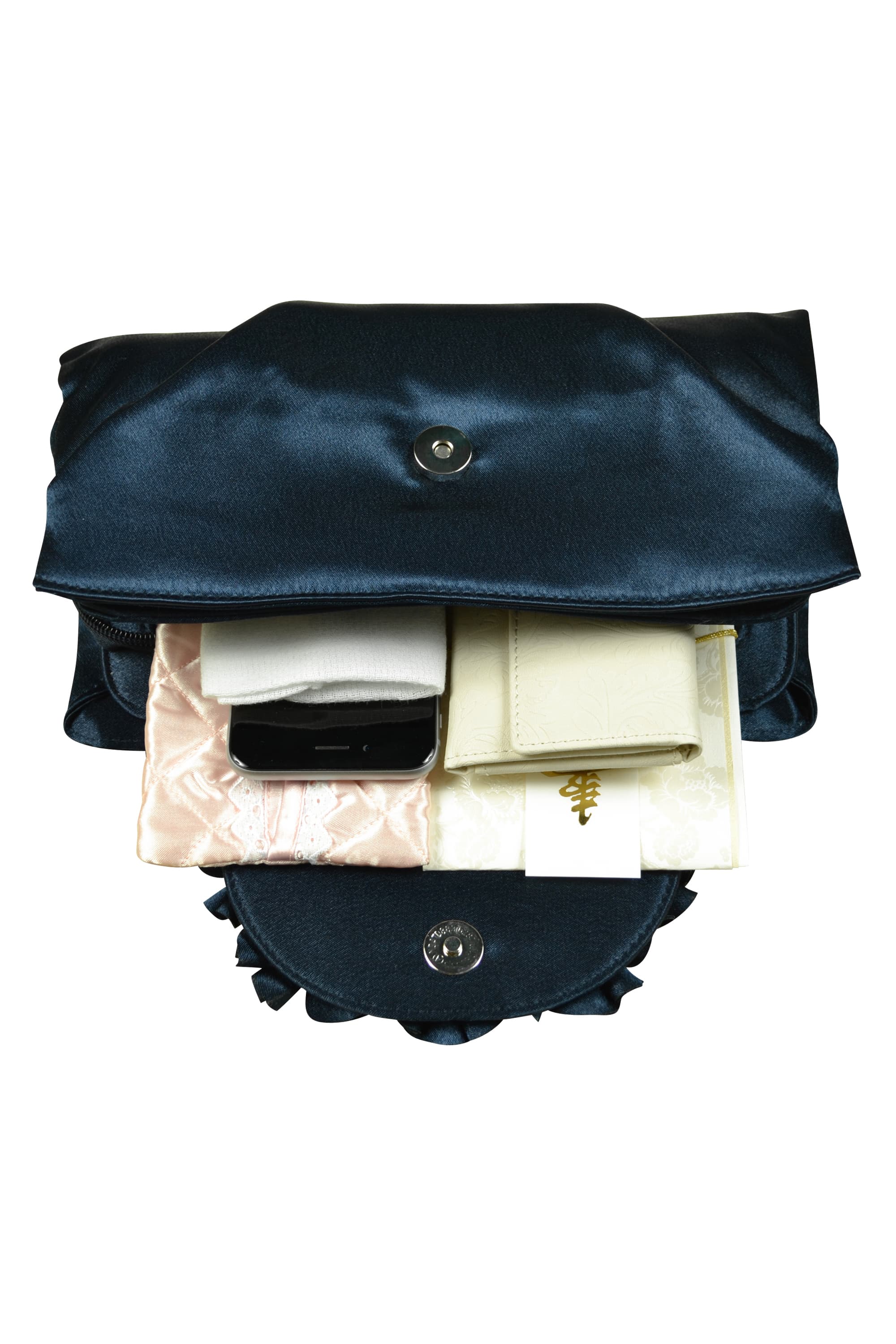 センターフラワーネイビーバッグ