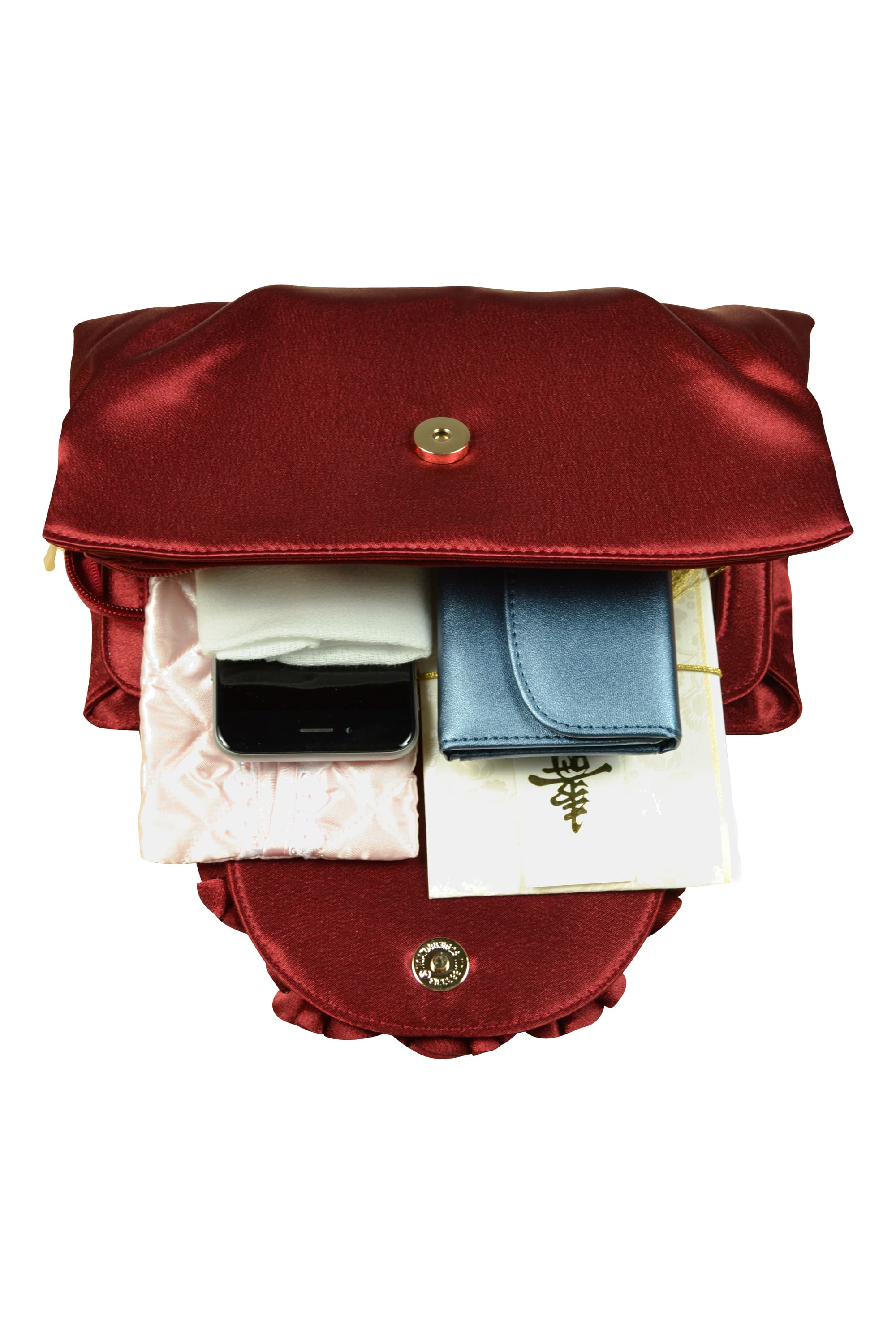 センターフラワーボルドーバッグ