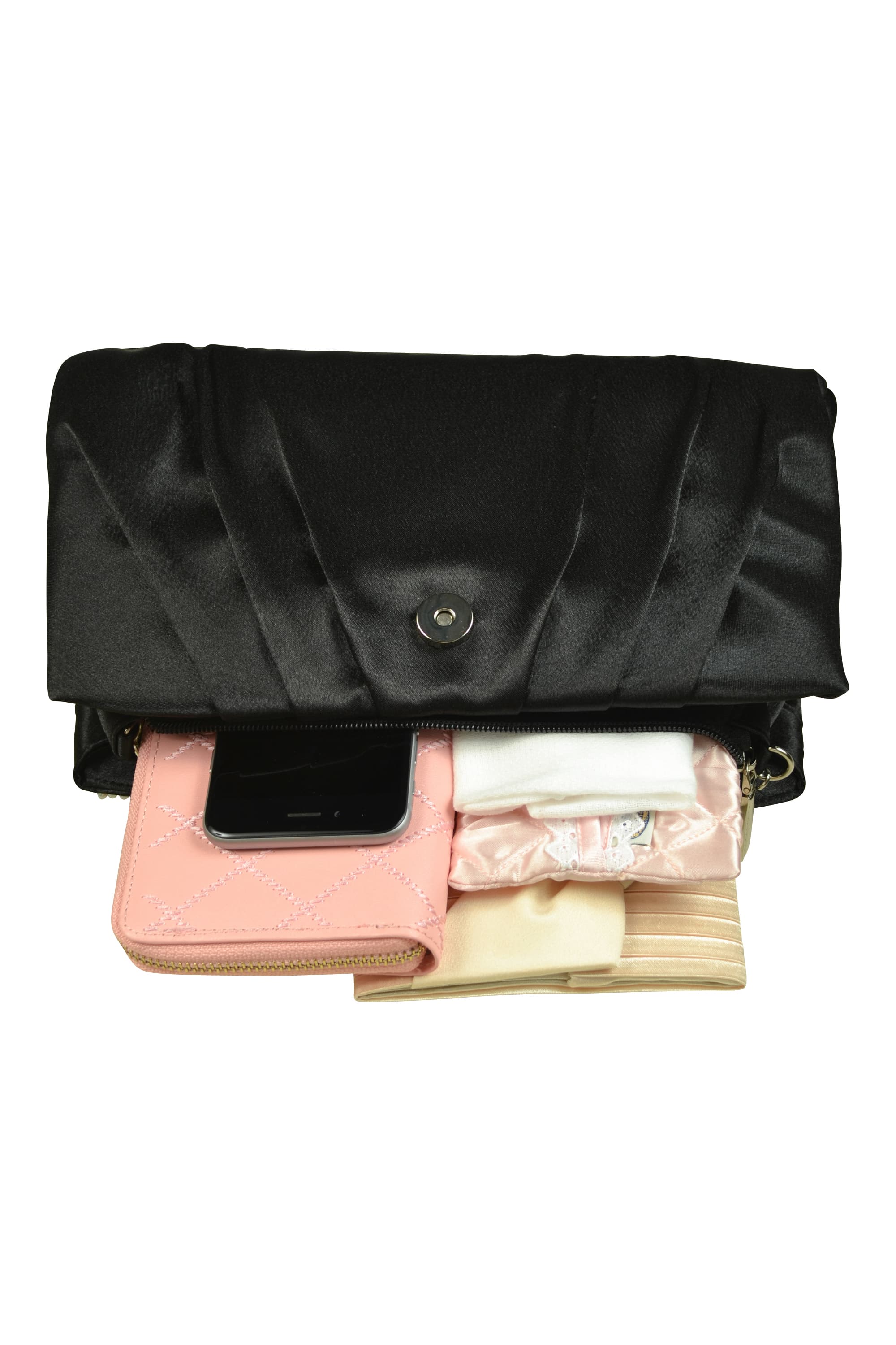 長方形タック入りブラックバッグ