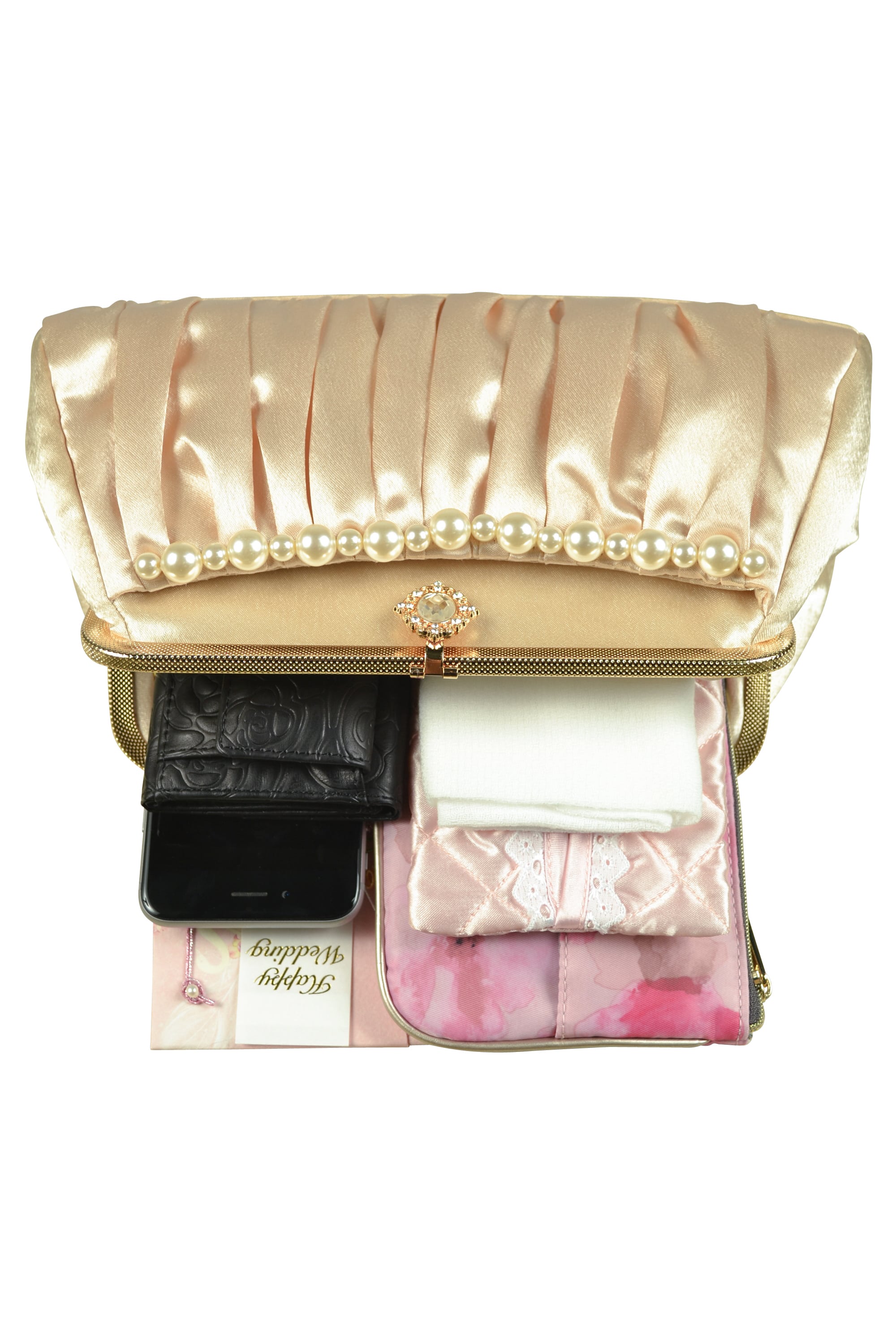 フェミニンパールがま口シャンパンバッグ