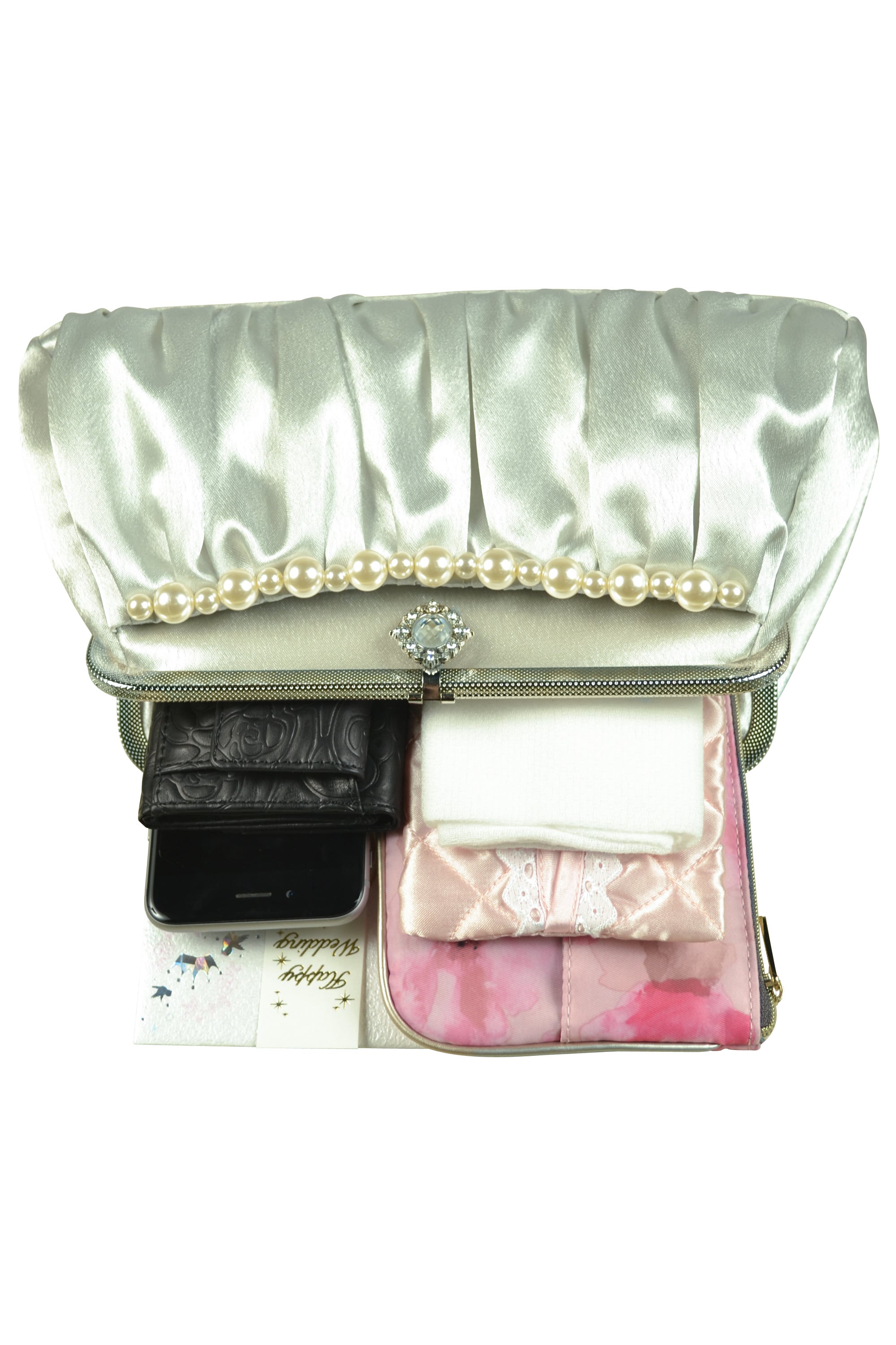 フェミニンパールがま口シルバーバッグ