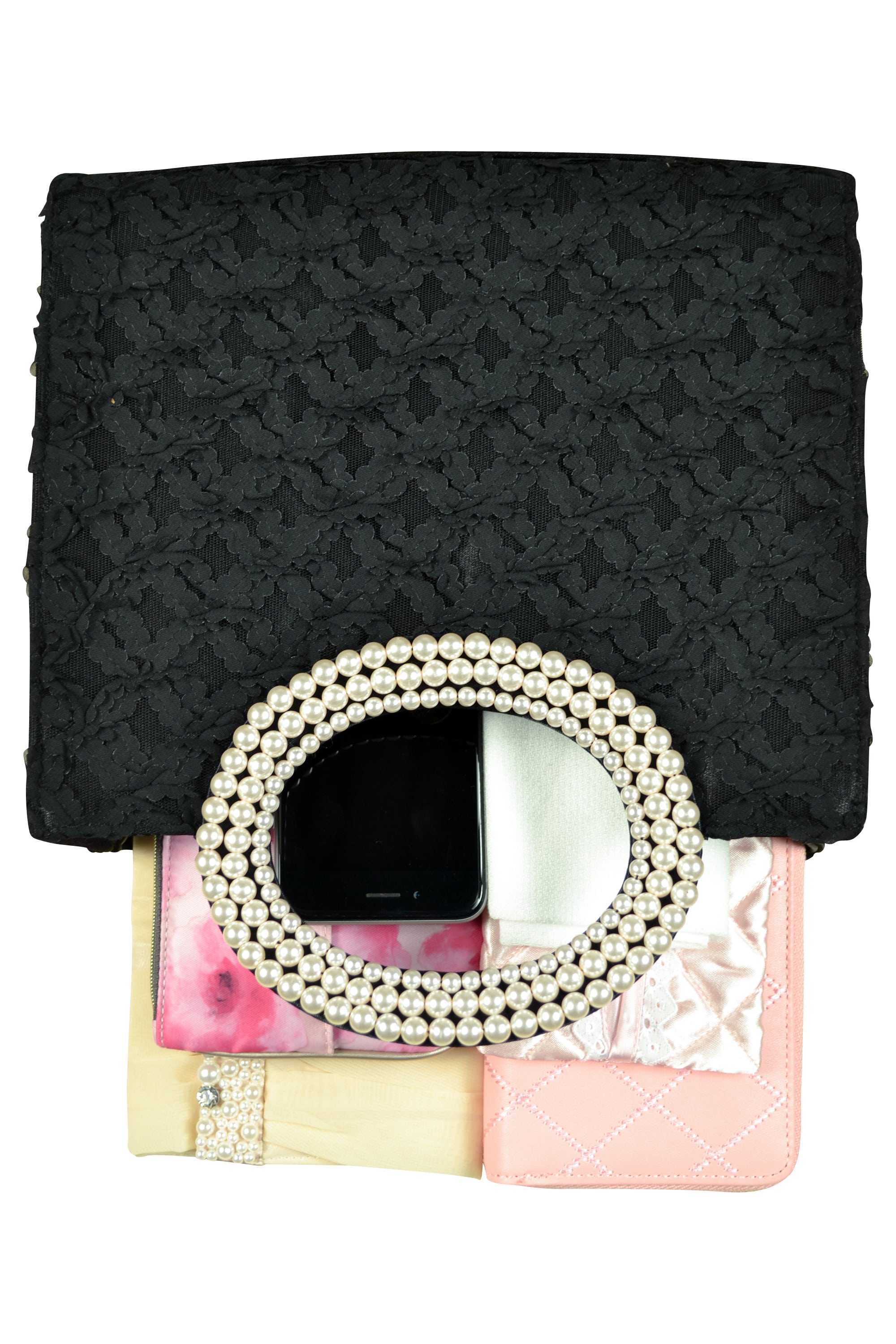 持ち手パールブラックバッグ