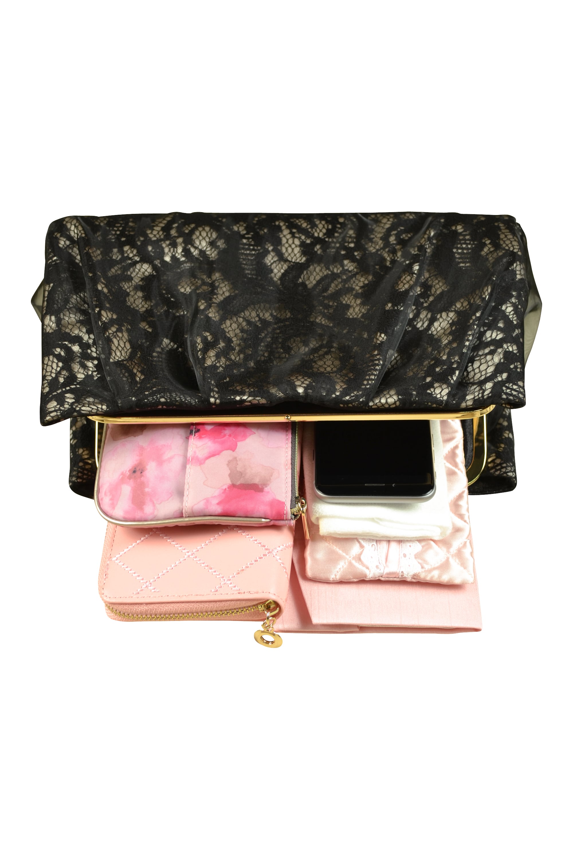 オーガンジー&レースがま口ブラックバッグ