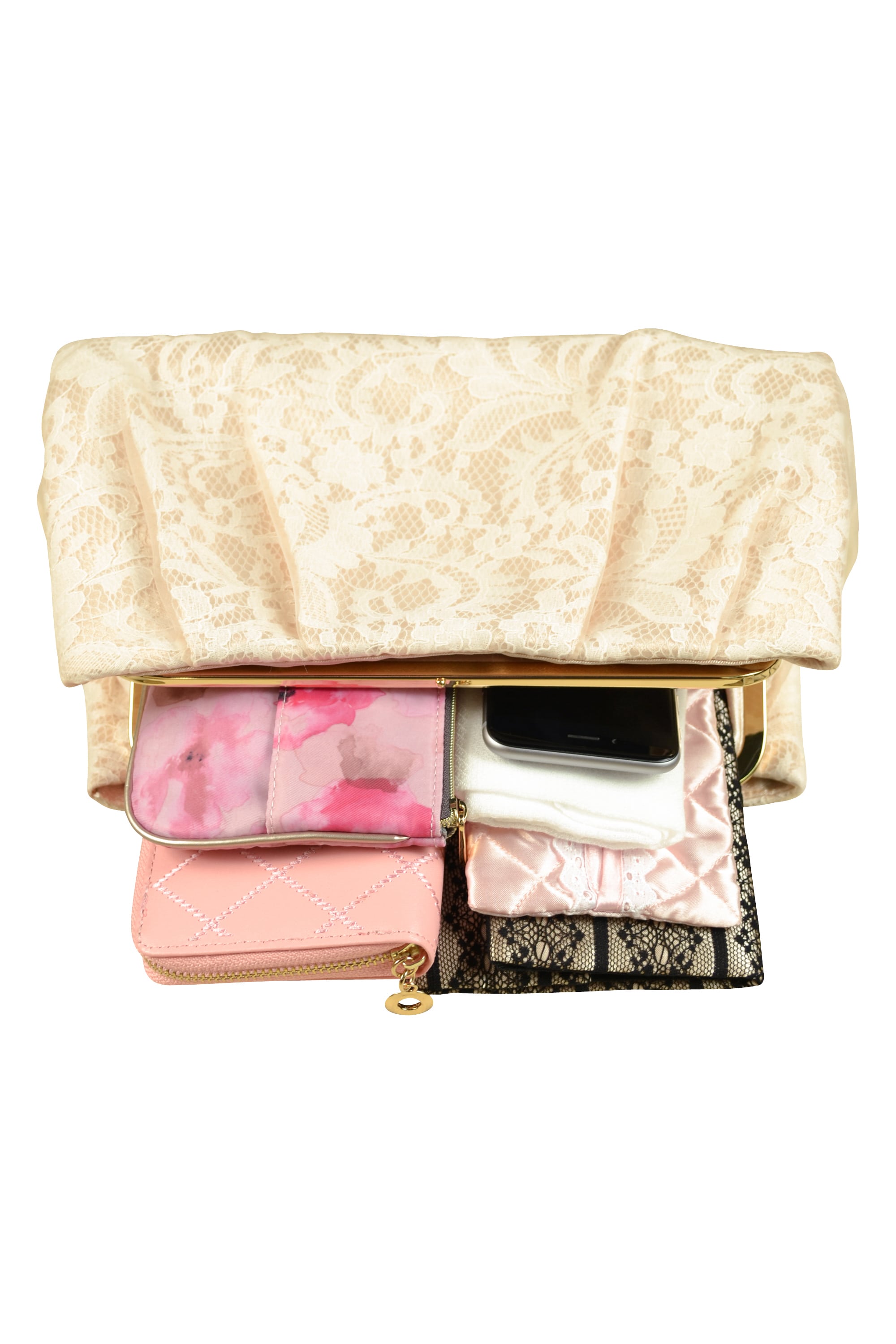 オーガンジー&レースがま口シャンパンバッグ