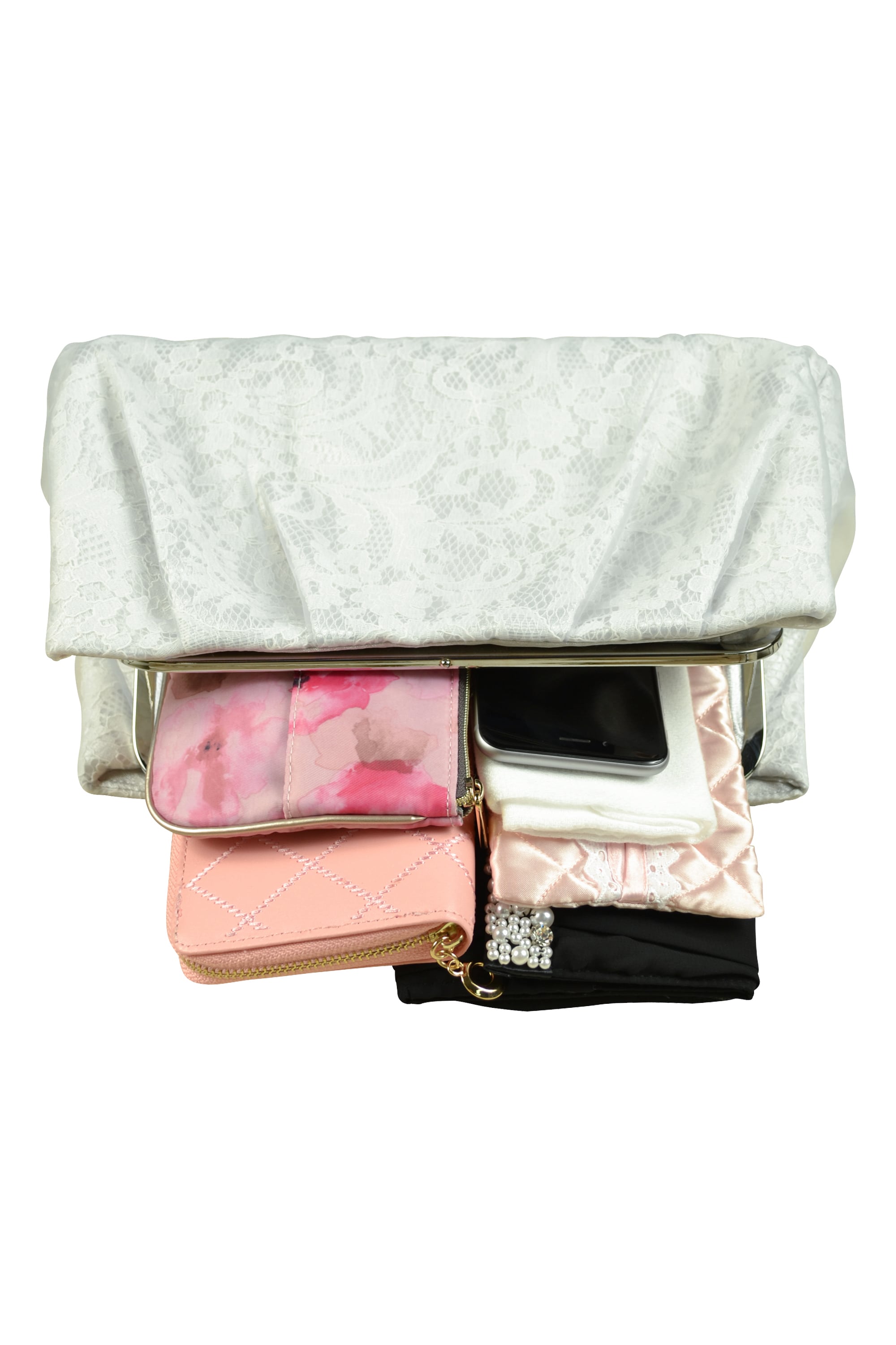 オーガンジー&レースがま口シルバーバッグ