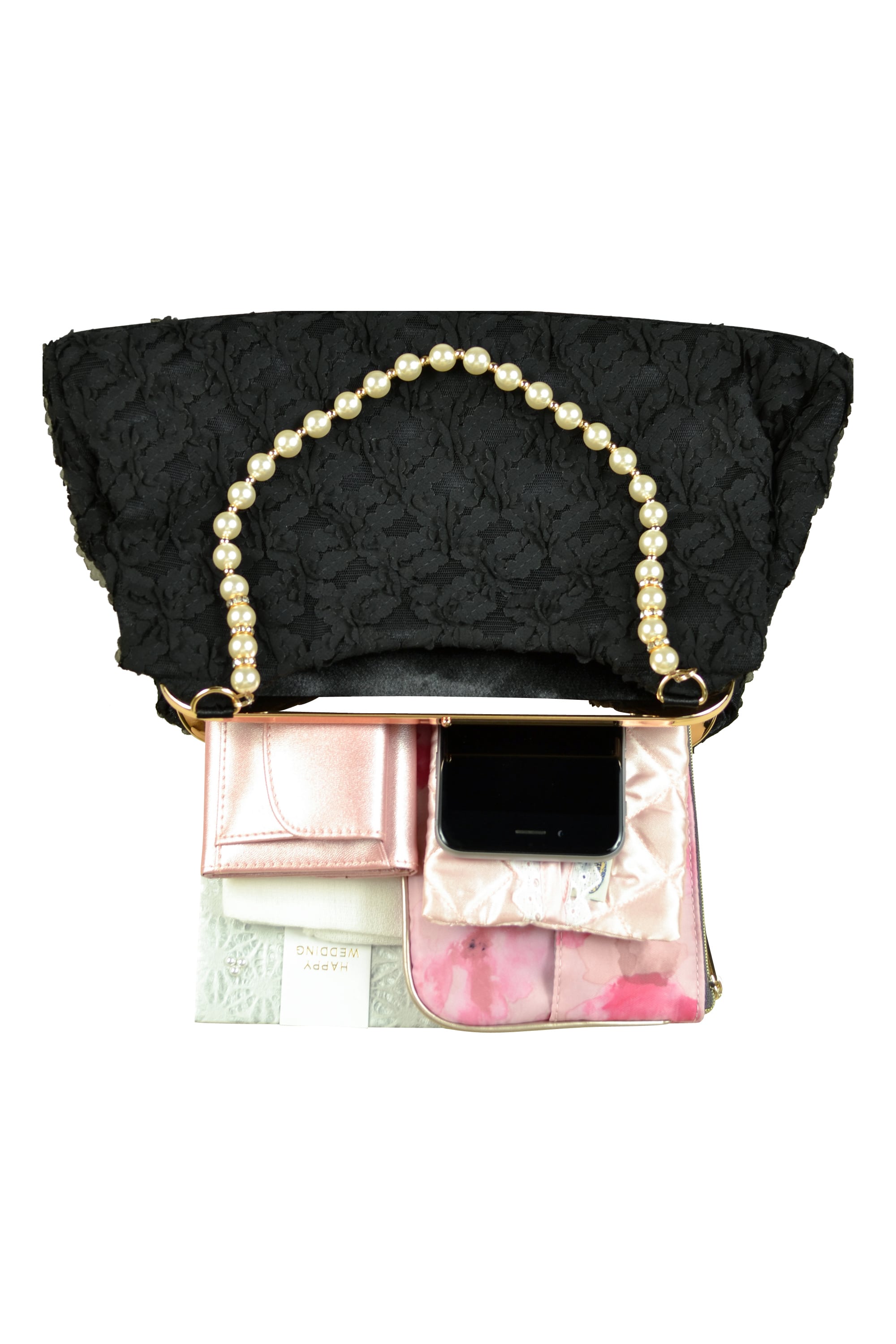 持ち手パールチェーンブラックバッグ