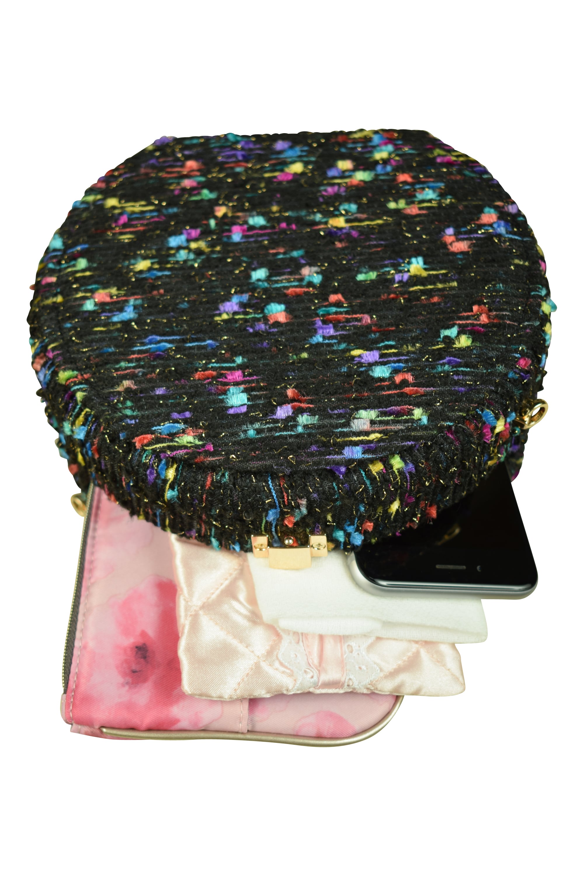 マルチカラー×ブラックラウンドバッグ