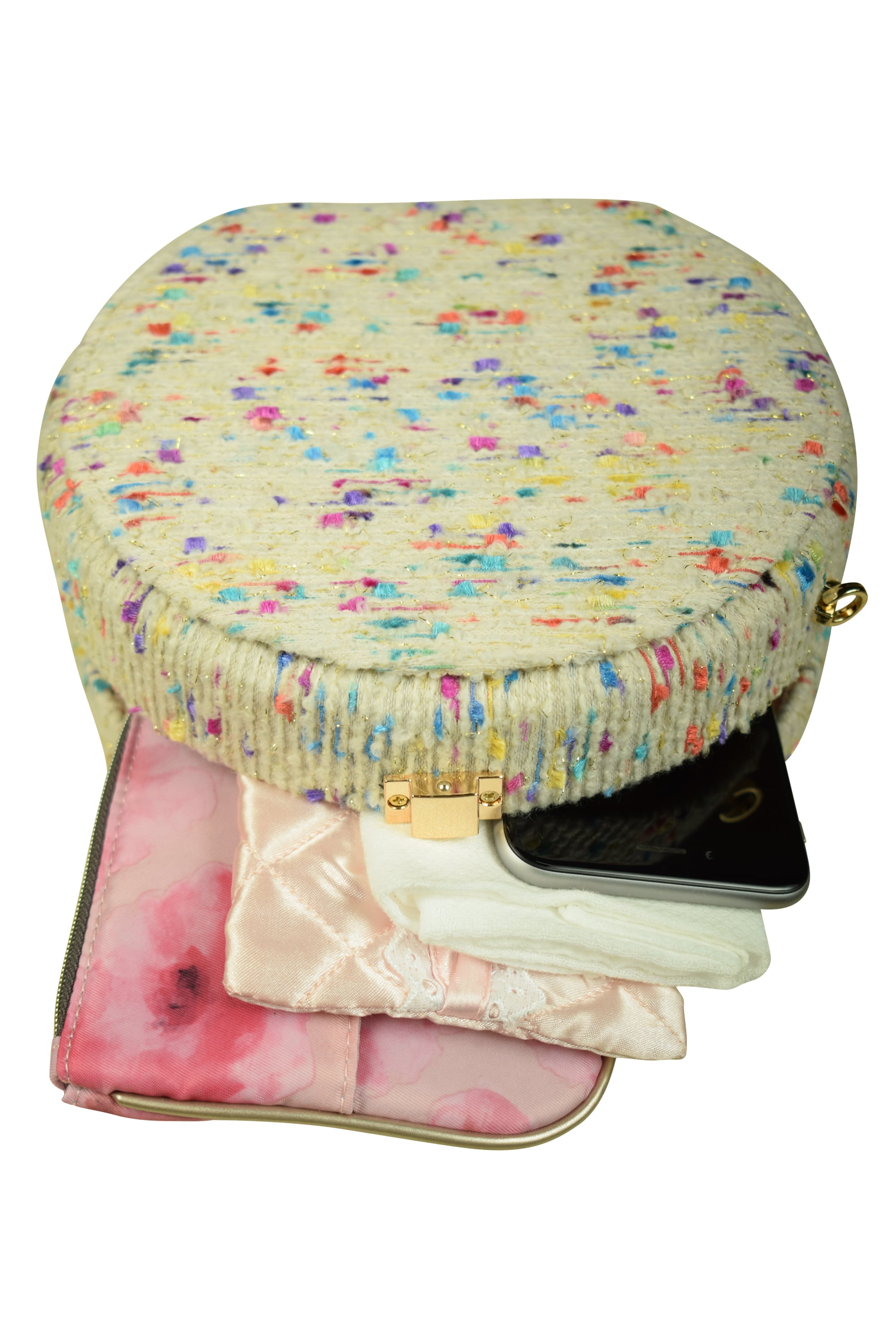 マルチカラー×アイボリーラウンドバッグ