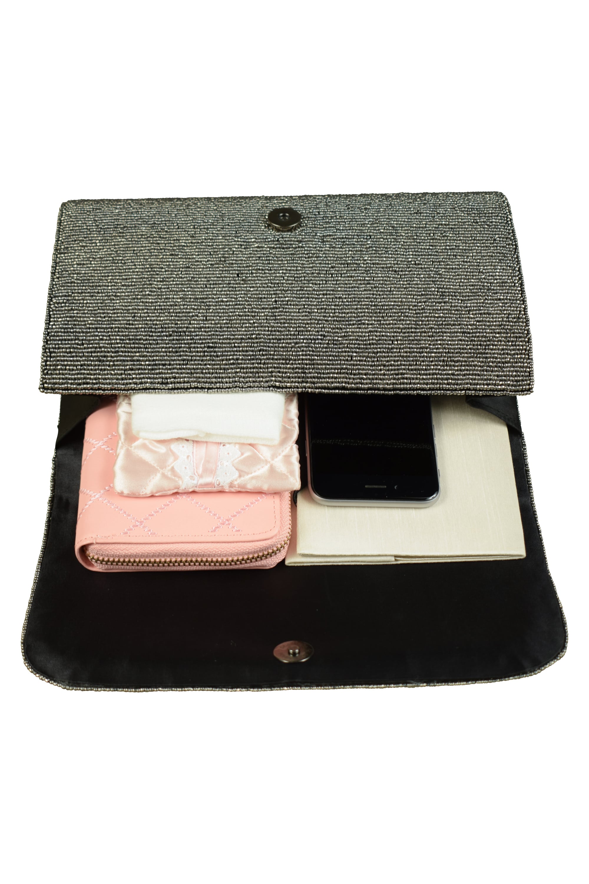 総デザインビーズブラックバッグ