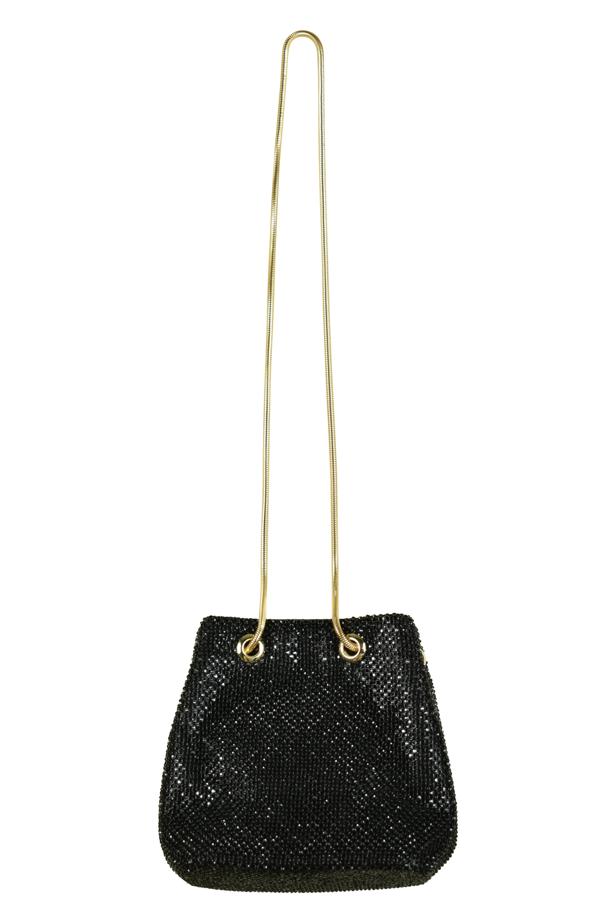 ラインストーン巾着ポシェットブラックバッグ