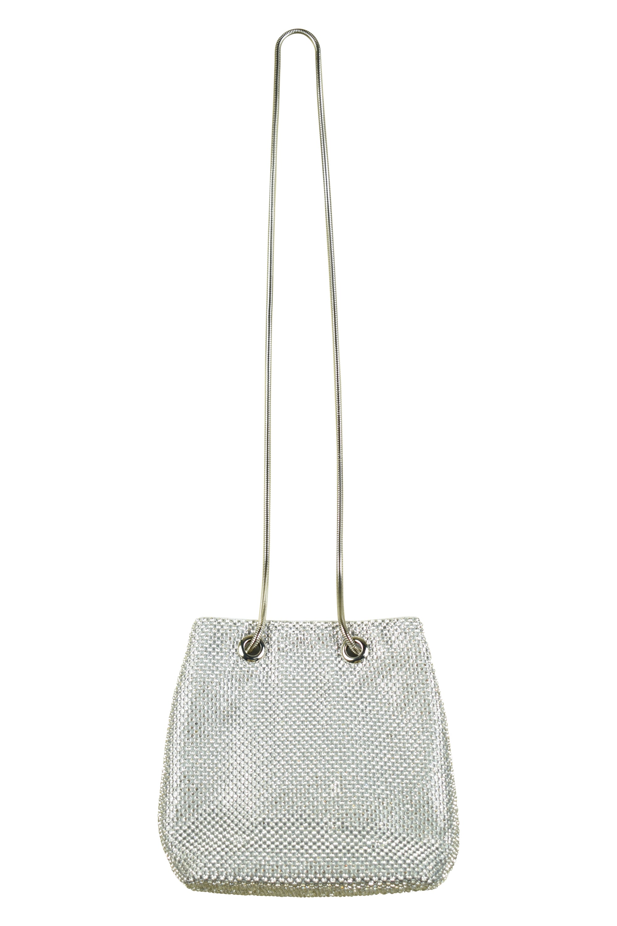 ラインストーン巾着ポシェットシルバーバッグ