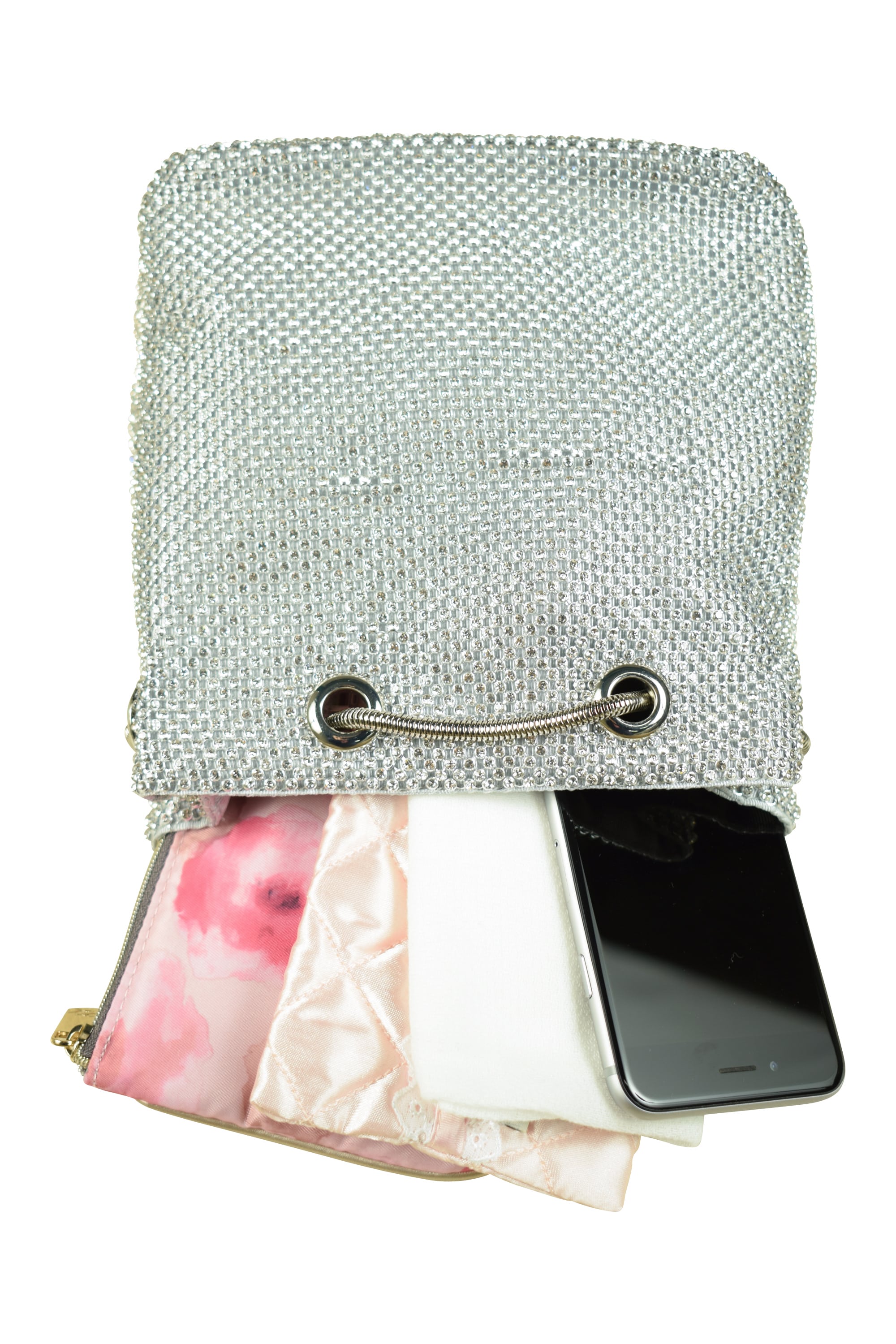 ラインストーン巾着ポシェットシルバーバッグ