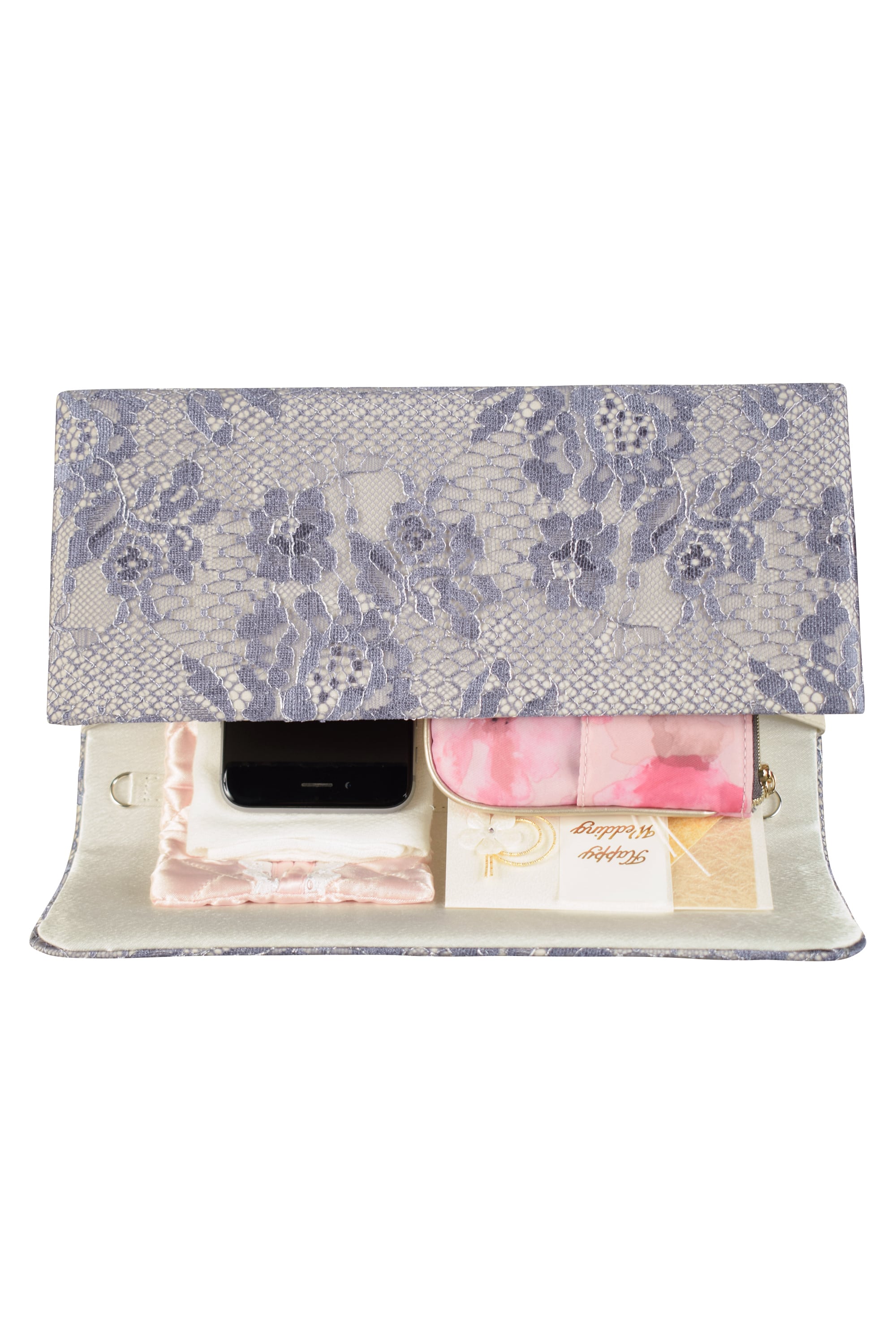 フラワーレースブルーグレーバッグ