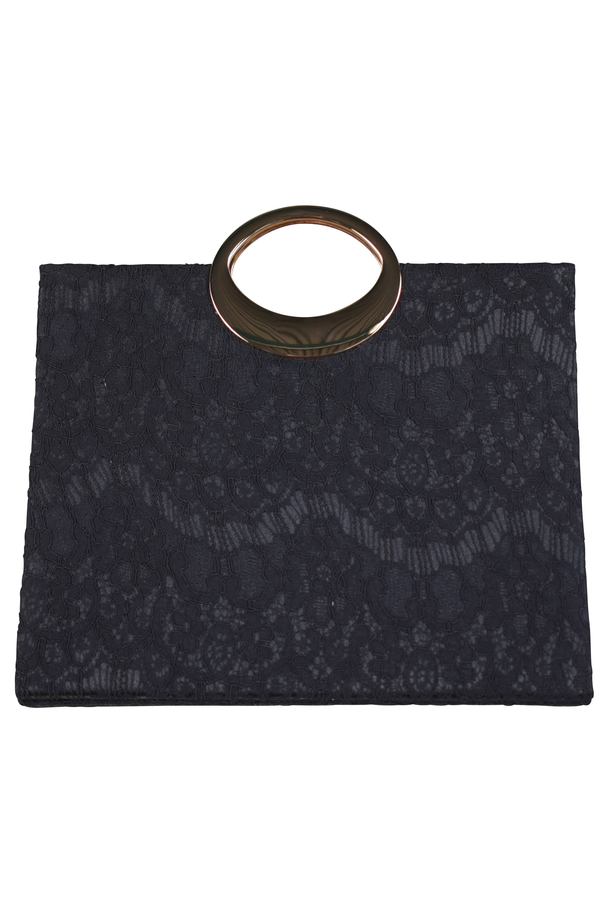 持ち手付きレースブラックバッグ