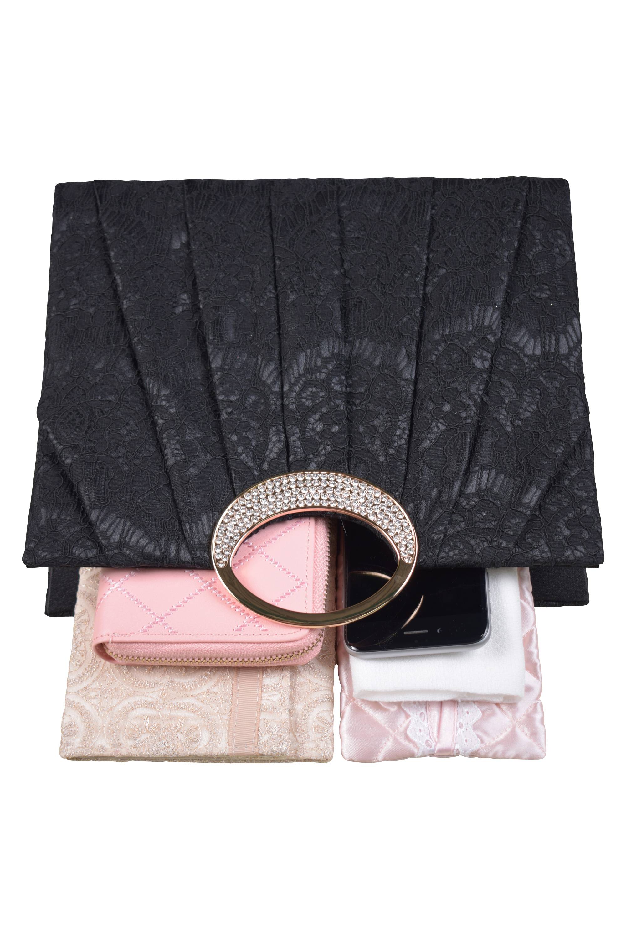 持ち手付きレースブラックバッグ