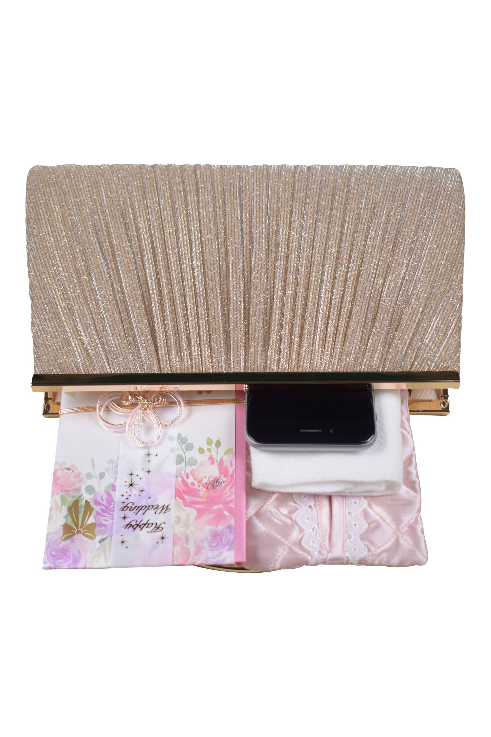 持ち手付きラメプリーツゴールドバッグ